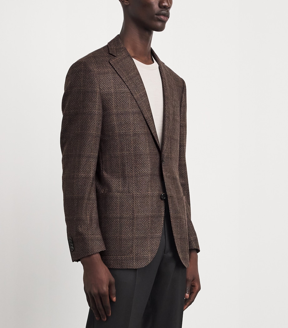 Corneliani Mens Virgin Wool Mouliné Check Blazer Dark Brown Image 4
