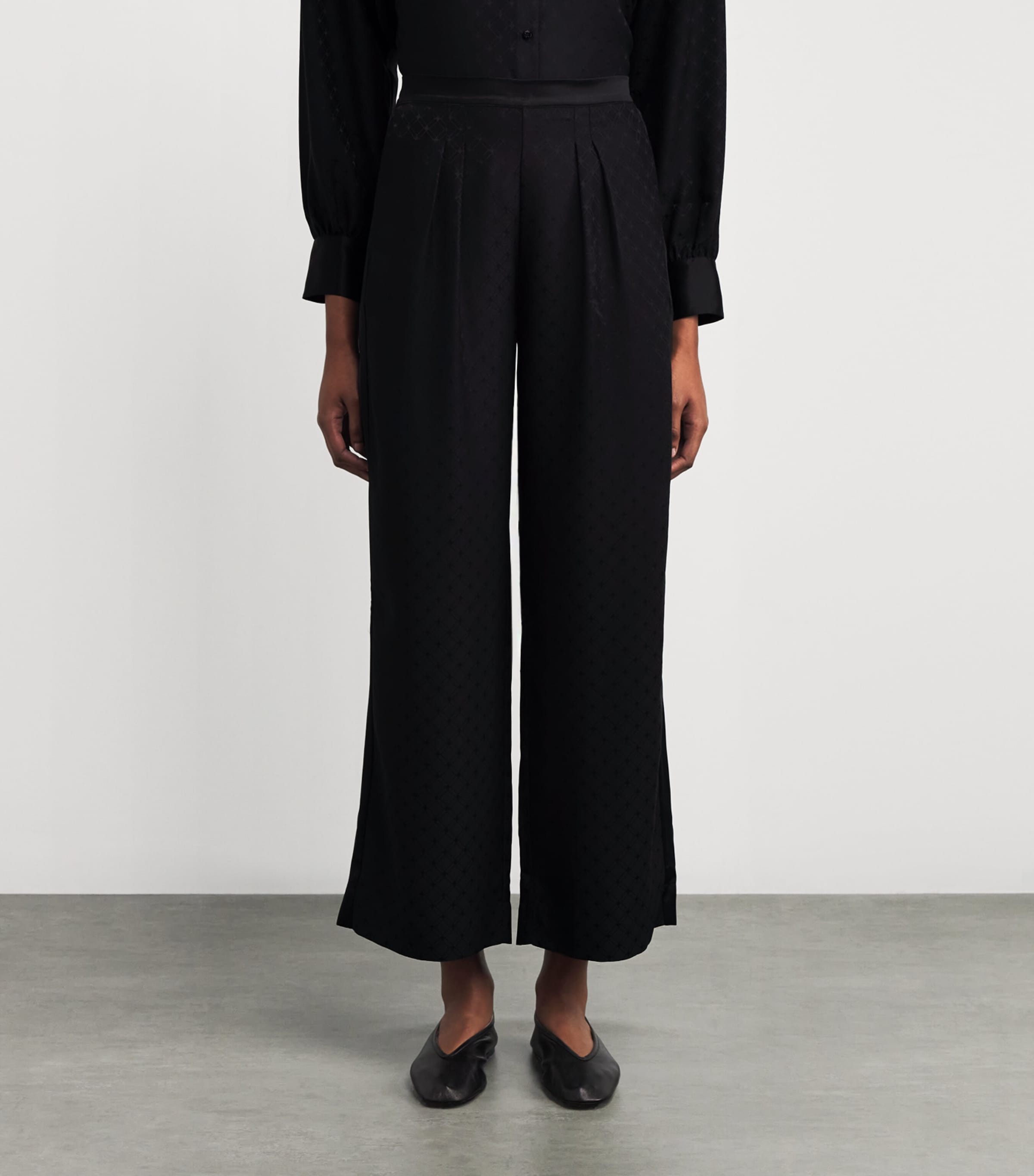 Silk Jacquard Splendeur Wide-Leg Trousers 1001 NOIR Image 3