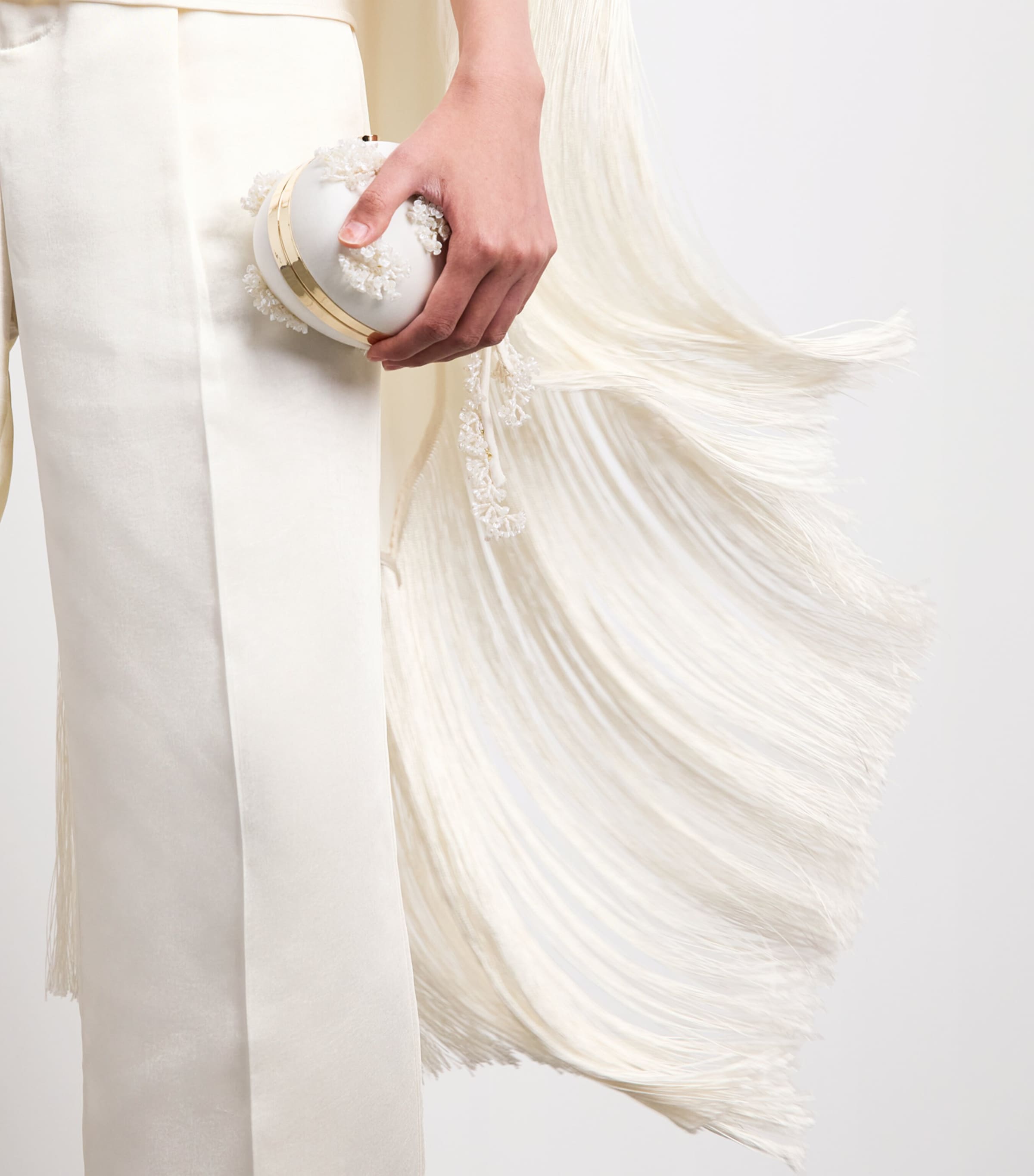 Self-Portrait Womens Satin Fringe-Scarf Top Cream Image 3