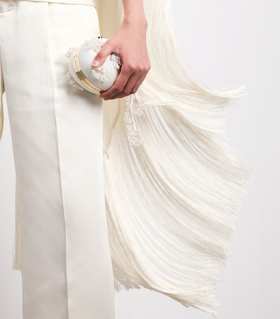 Self-Portrait Womens Satin Fringe-Scarf Top Cream Image 3