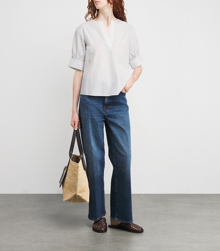 Stripe The V-Neck Popover Shirt STEEL BLUE MULTI Image 2