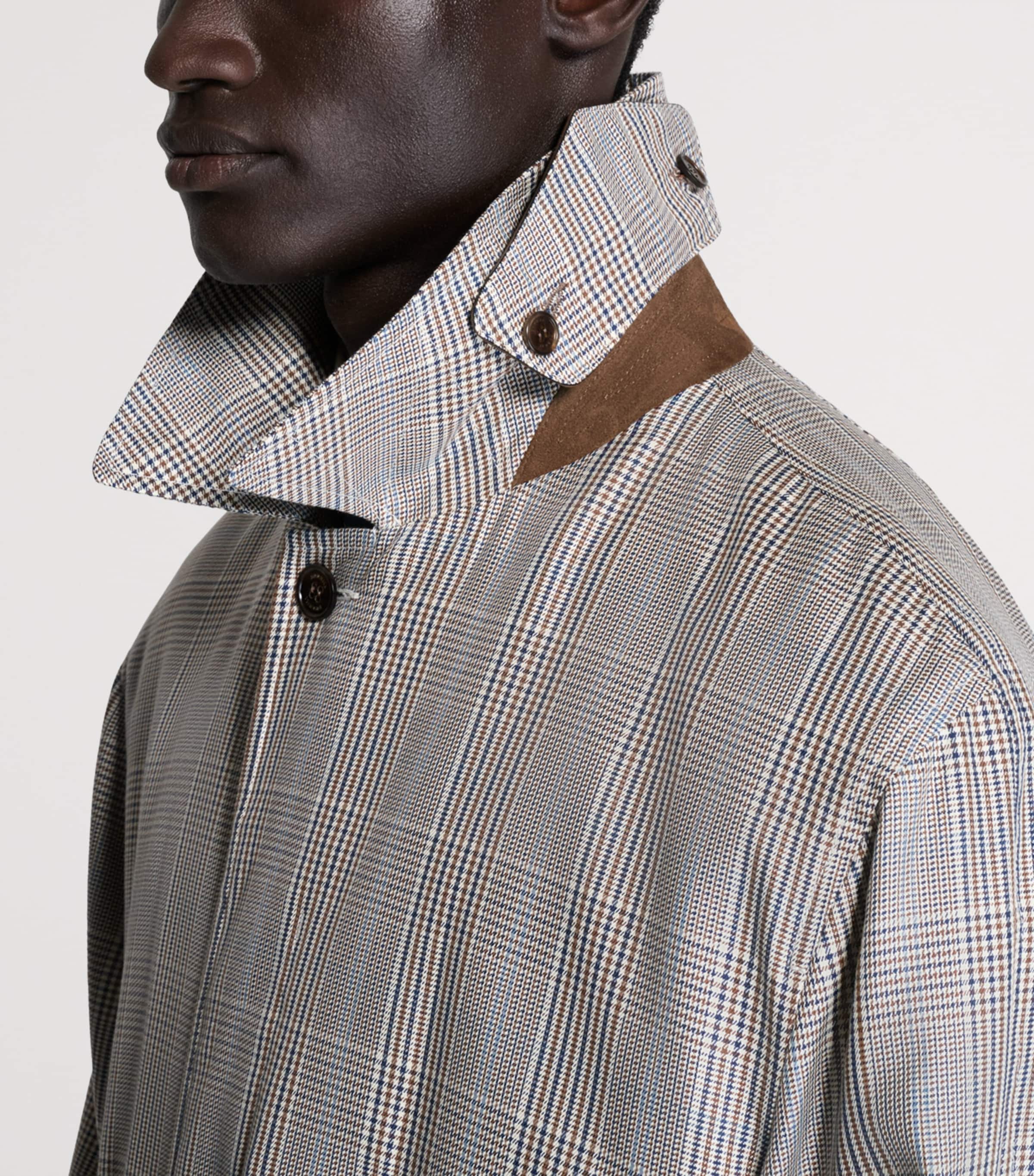 Dunhill Mens Cotton-Silk Glen Check Car Coat Khaki Image 4