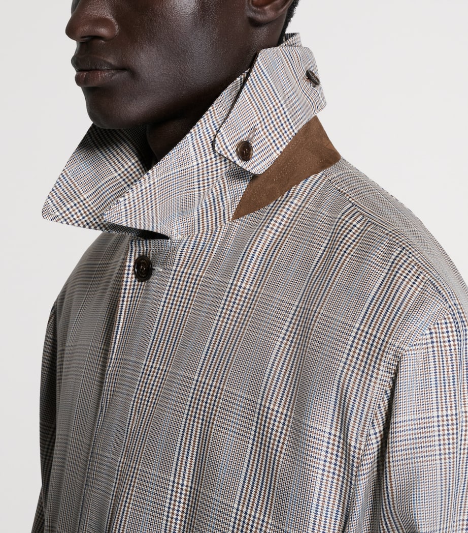 Dunhill Mens Cotton-Silk Glen Check Car Coat Khaki Image 4