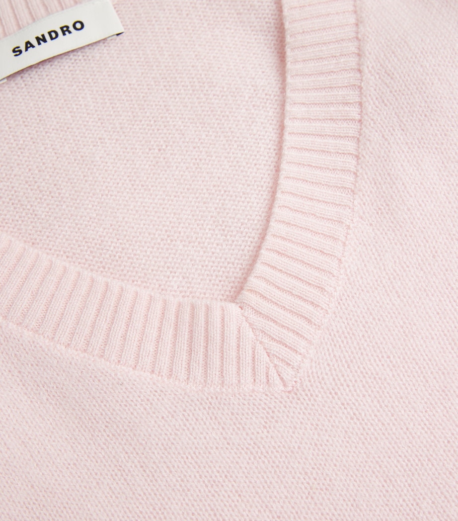 Sandro Paris Womens Wool-Cashmere V-Neck Sweater Light Pink Image 5