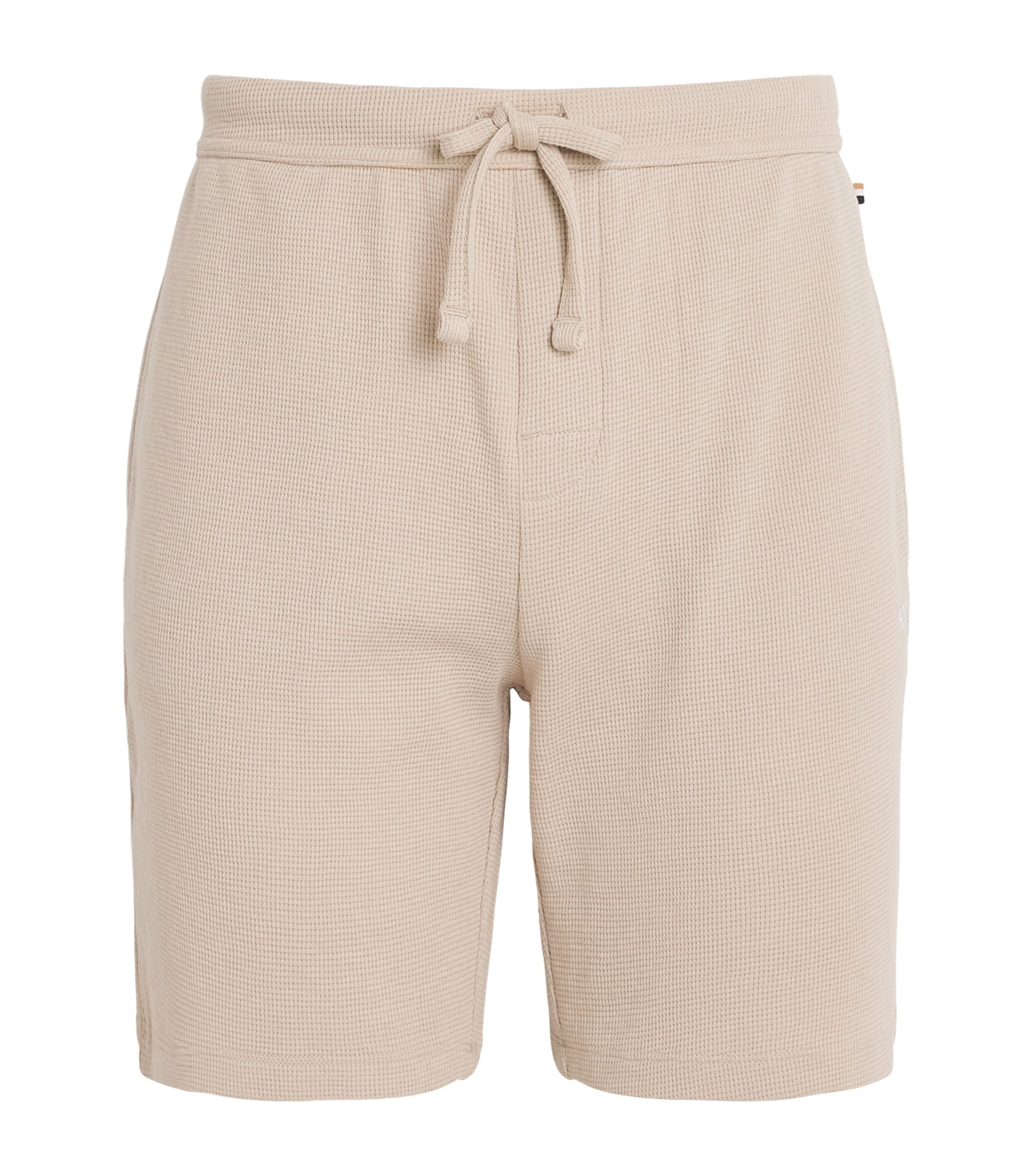 BOSS Mens Cotton-Blend Waffle-Knit Shorts Light Beige Image 1