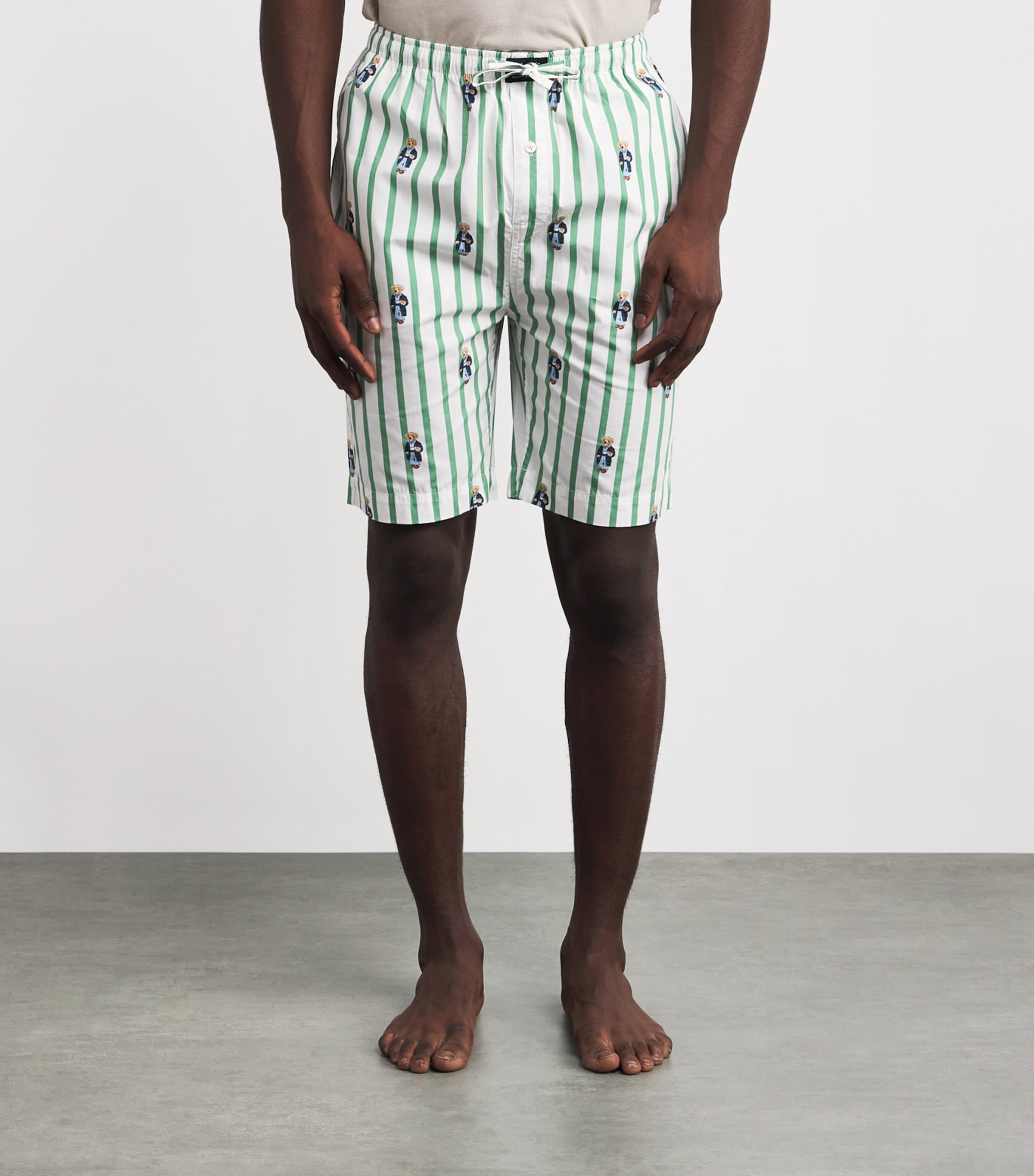 Cotton Polo Bear Pyjama Shorts OUTBACK GREEN STRIPE Image 3