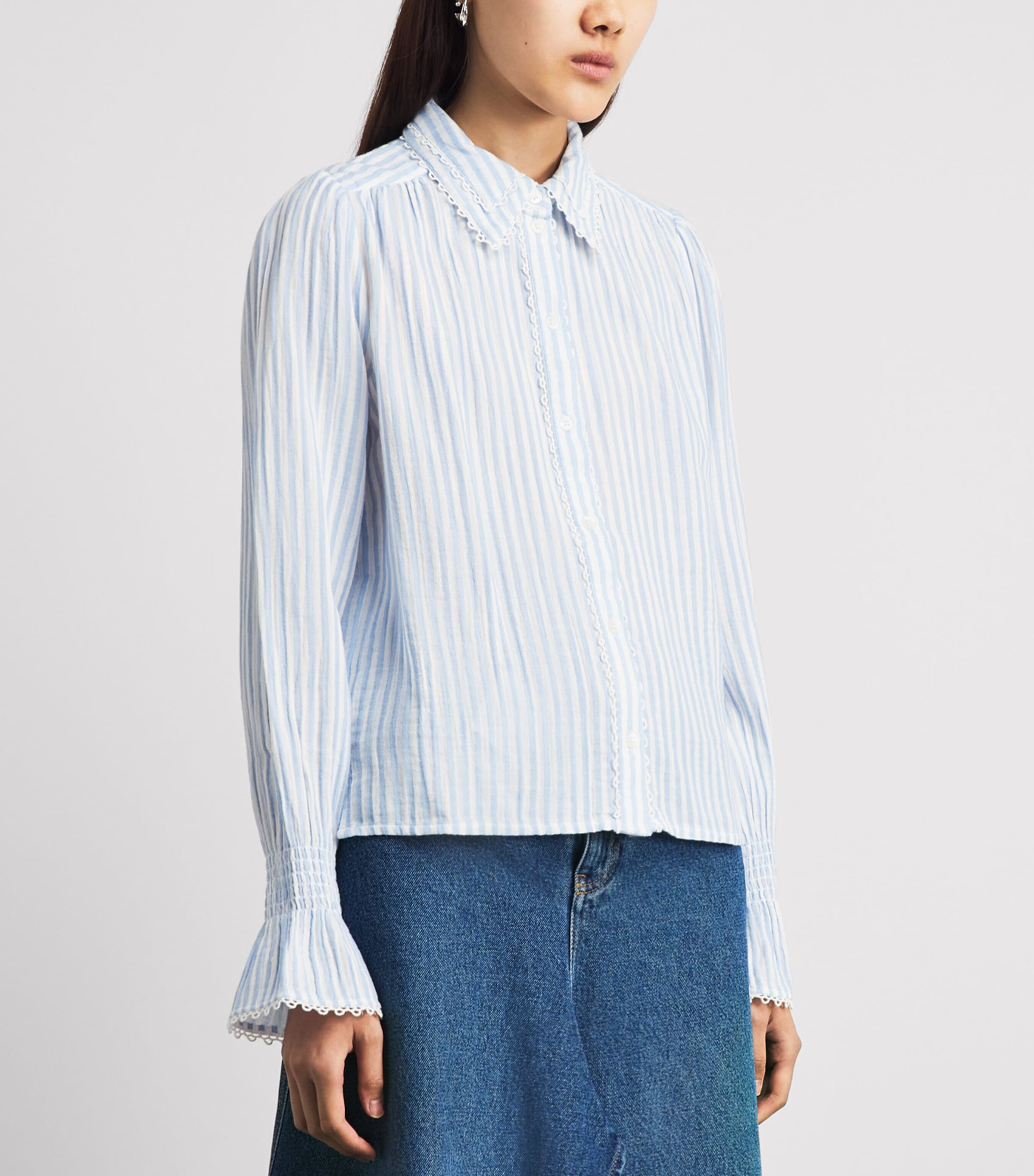ME+EM Womens Cotton Stripe Blouse Blue/soft White Image 4