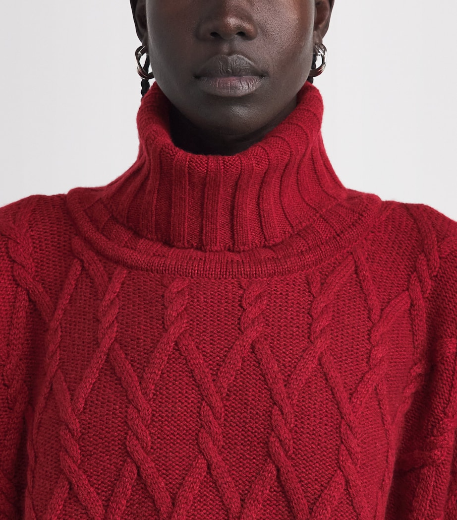 Eskandar Womens Cashmere Cable-Knit Rollneck Sweater Red Image 3
