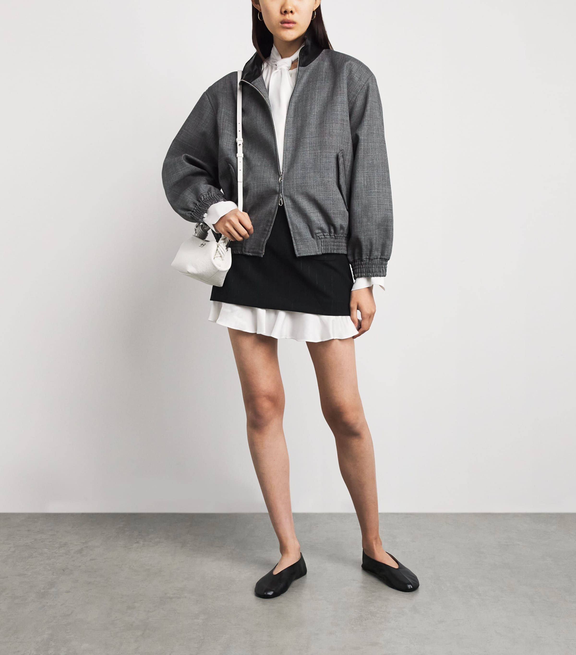 Sandro Paris Womens Wool Leather-Trim Bomber Jacket Grey Image 2