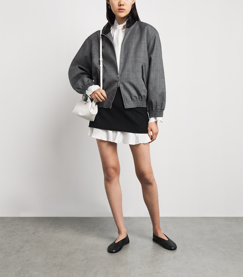 Sandro Paris Womens Wool Leather-Trim Bomber Jacket Grey Image 2