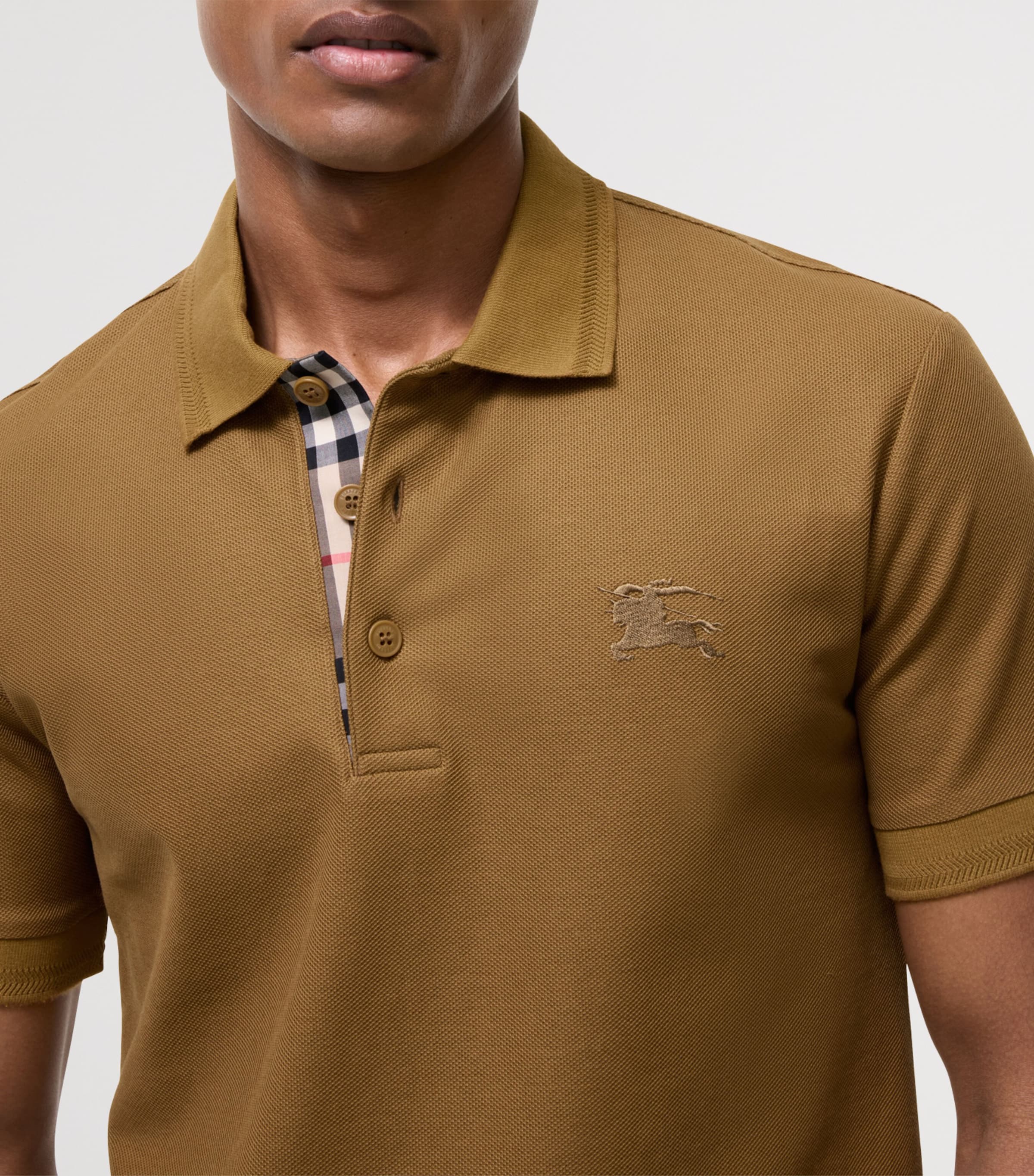 Burberry Mens Cotton Polo Shirt Fawn Brown Image 3