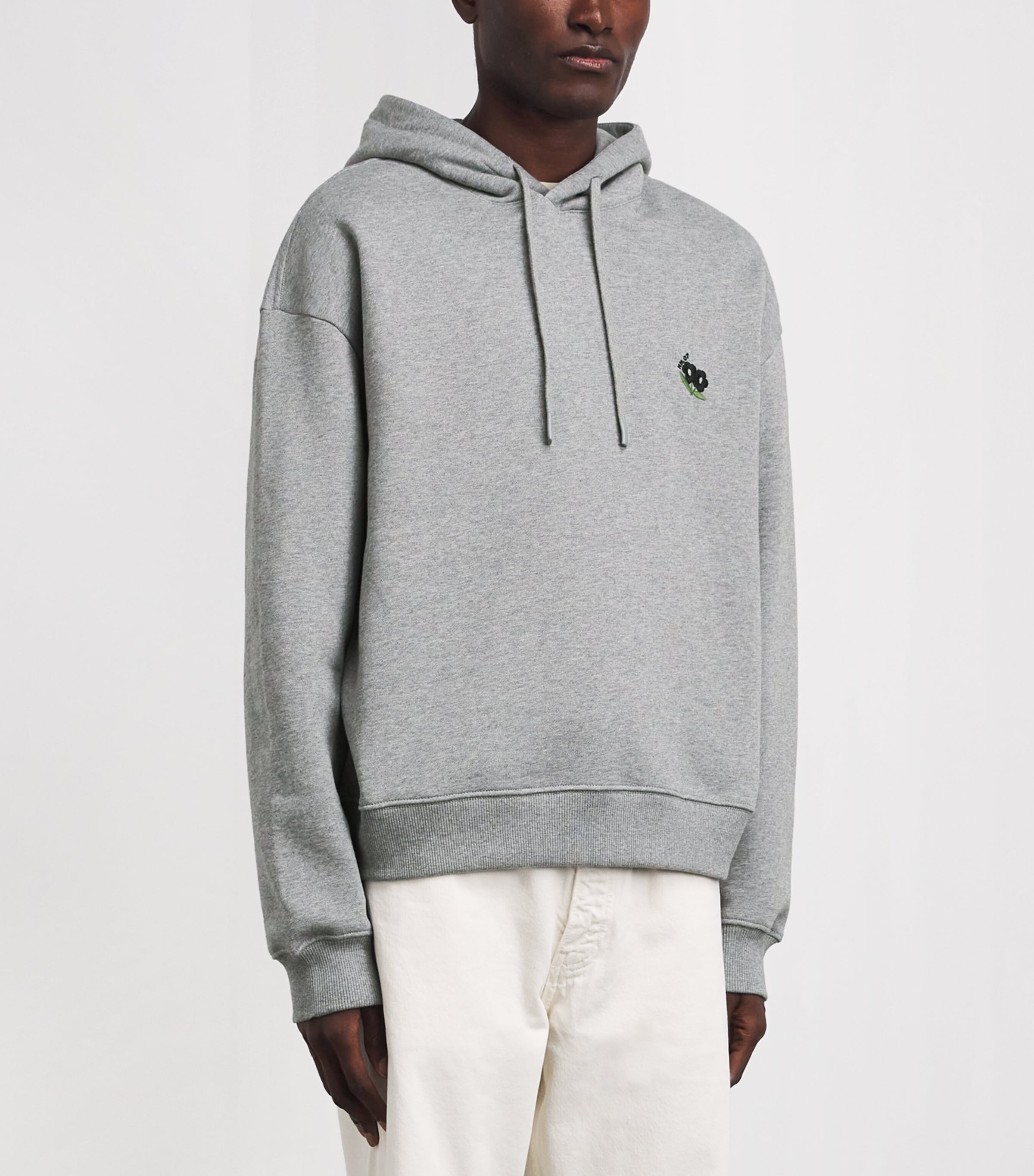 NN.07 Mens Cotton Embroidered David Hoodie Medium Grey Mel Image 4