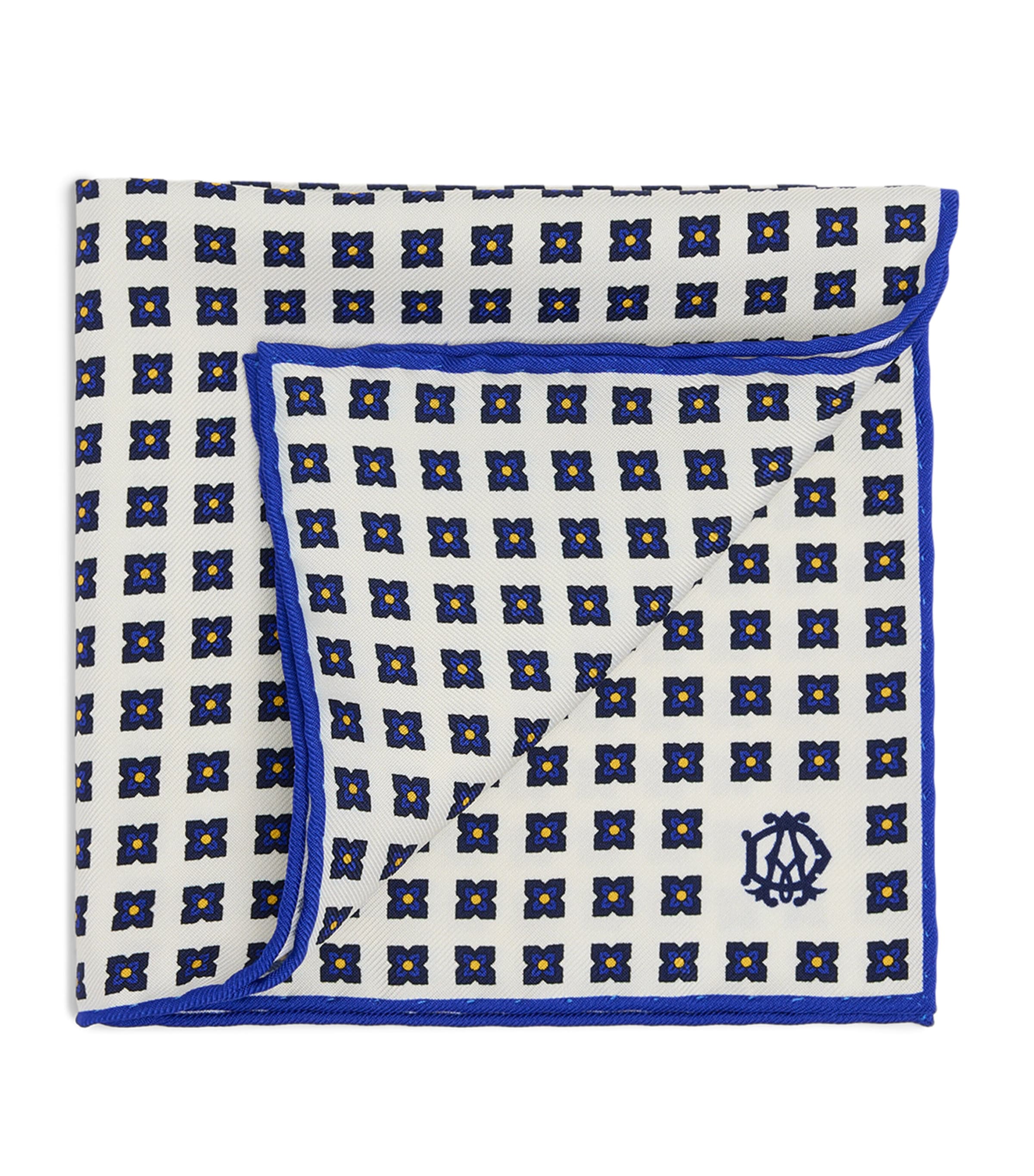 Dunhill Mulberry Silk Geometric Flower Medallion Pocket Square Image 1