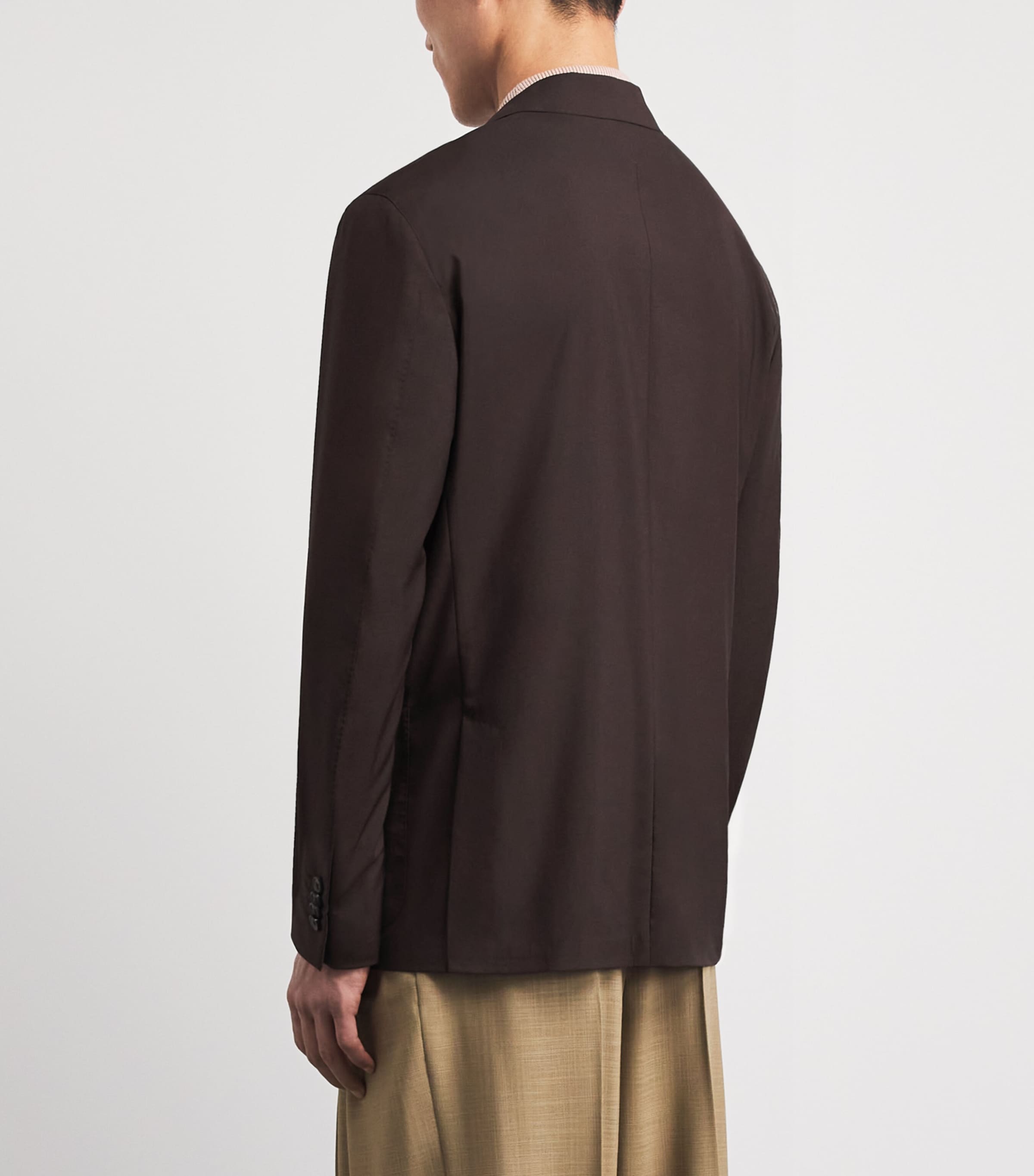 Corneliani Mens Virgin Wool-Silk Unlined Whisper Blazer Dark Brown Image 5