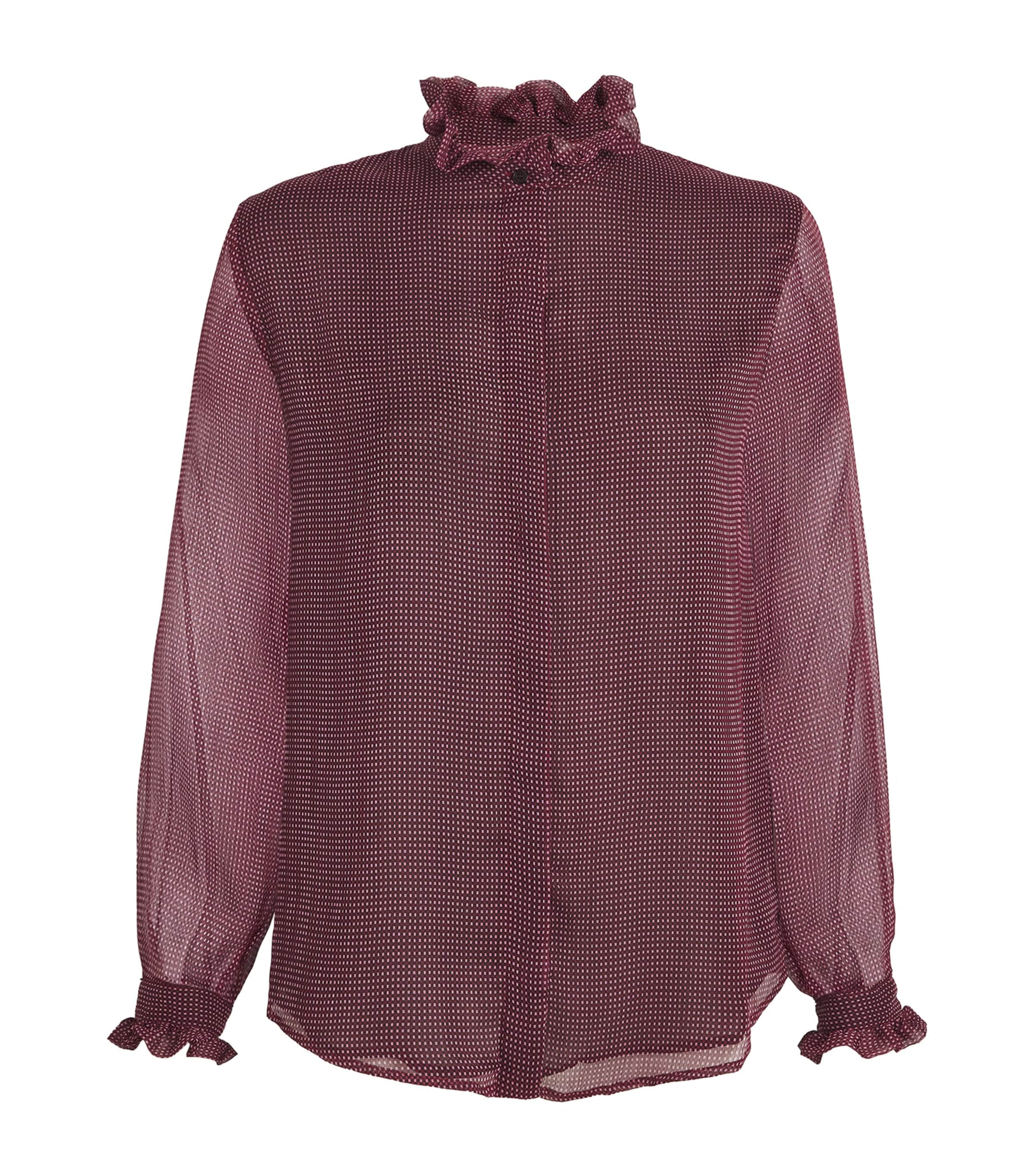 Claudie Pierlot Miniature-check Frilled-neck Blouse In Pink