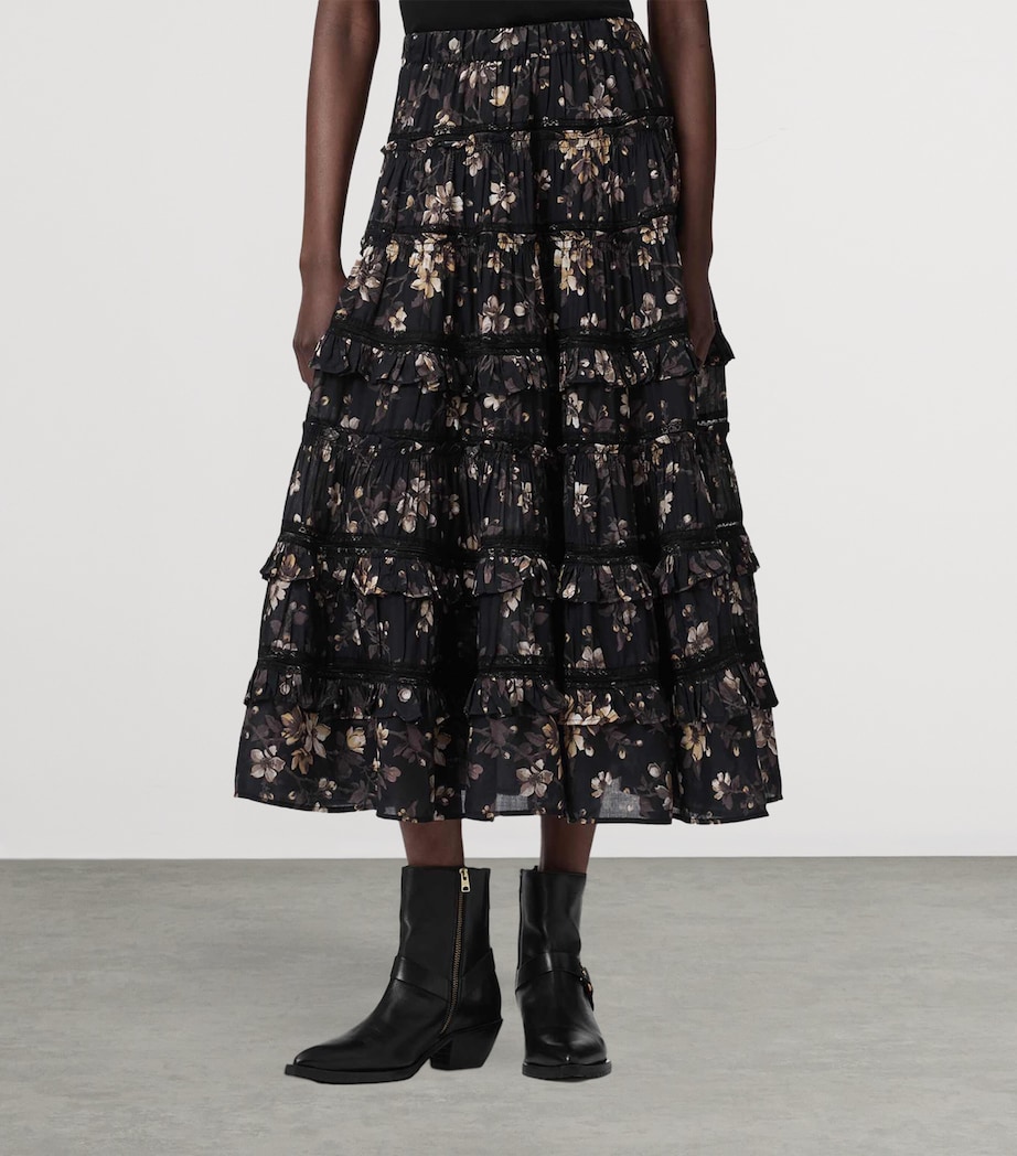 AllSaints Womens Floral Print Talia Midi Skirt Vine Black Image 3