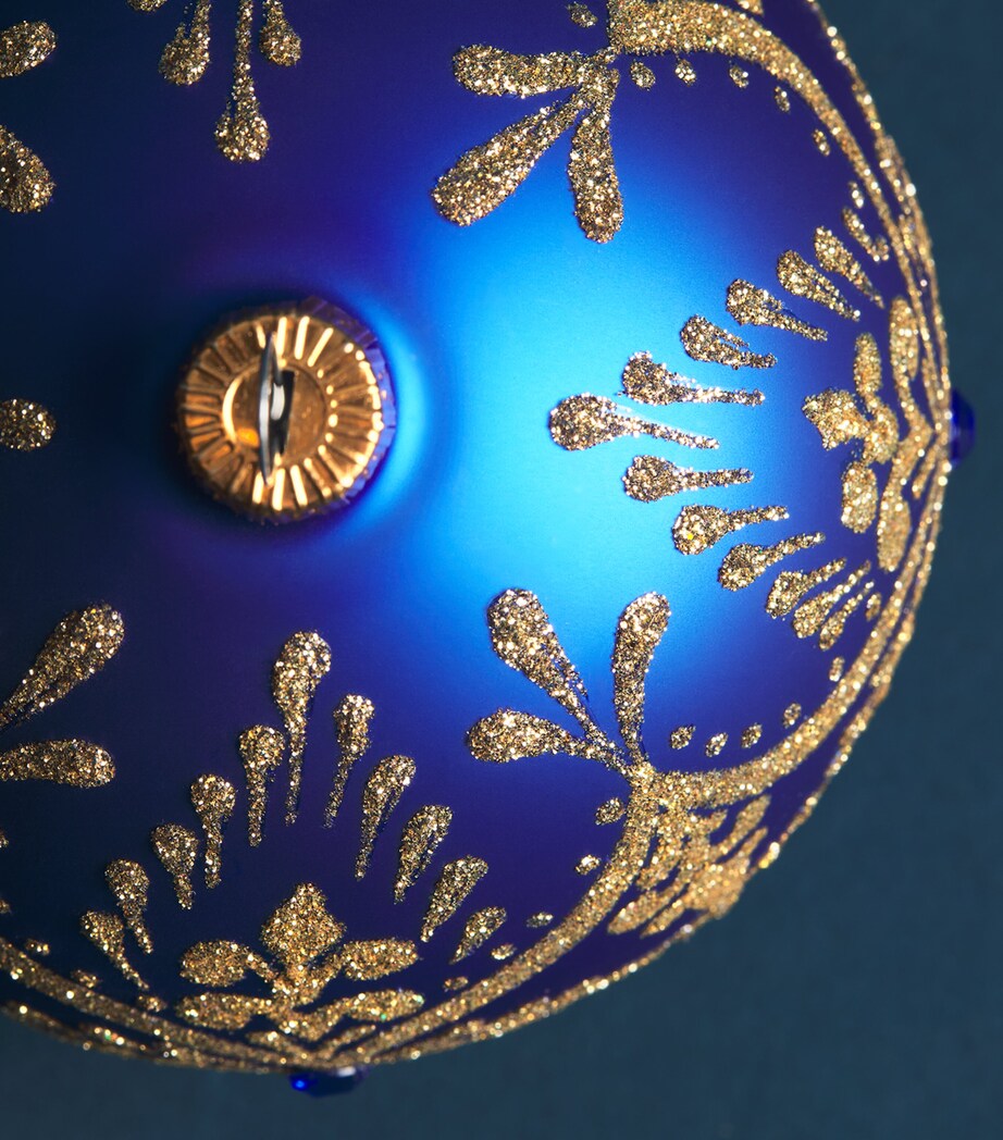 Harrods Glitter Fleur-de-Lis Pattern Bauble Royal Blue Image 2