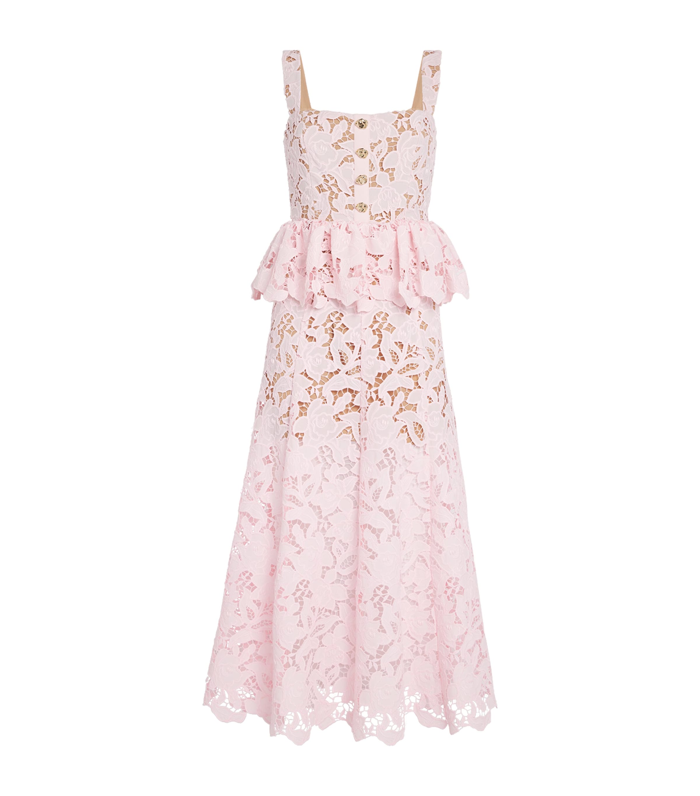 Self-portrait Womens Pink Peplum Sleeveless Lace Midi Dress In Pink