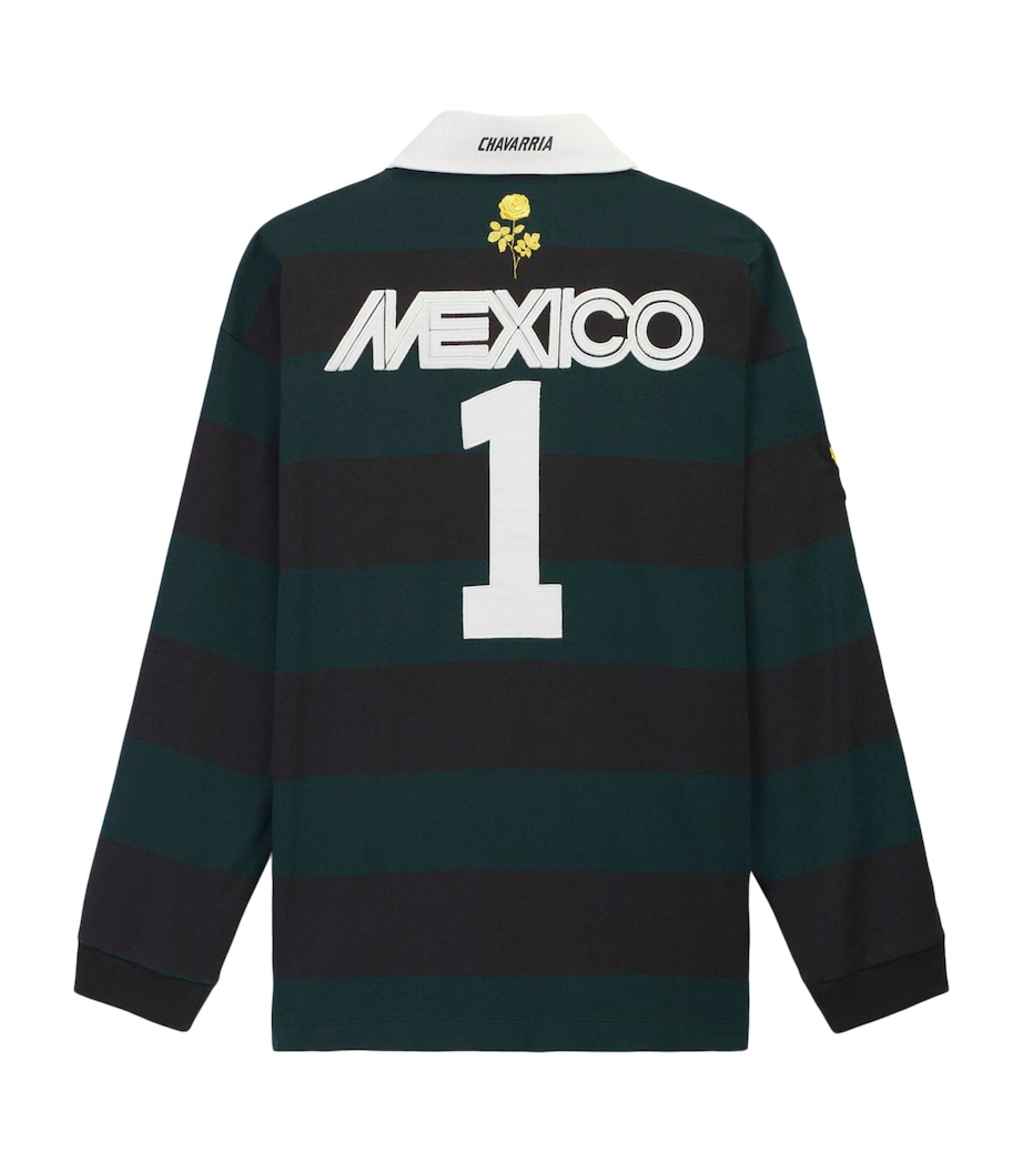 Willy Chavarria Mens x adidas Originals Mexico Rugby Shirt Black/aurora Ivy Image 9
