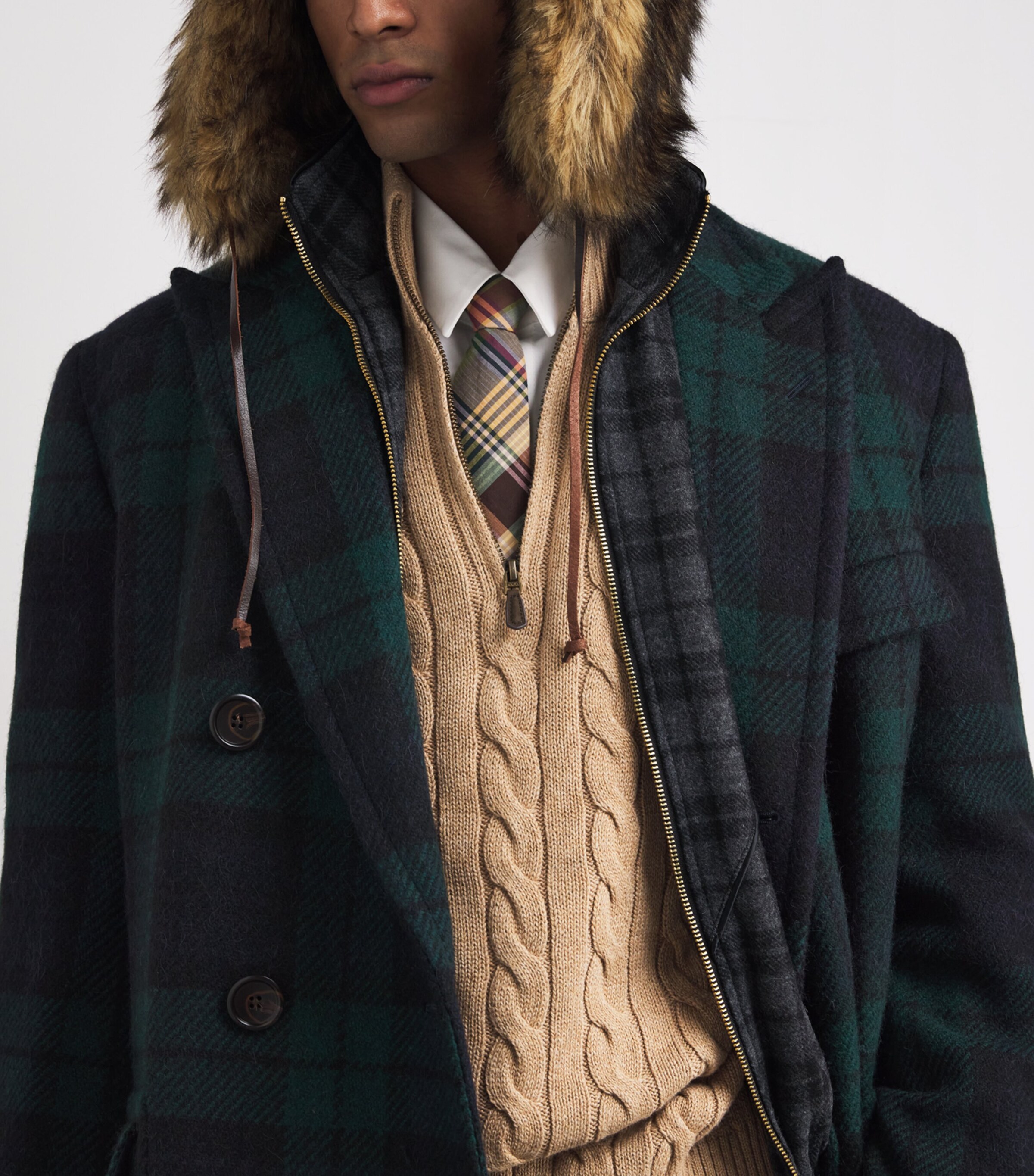 Wool Tweed Double-Breasted Overcoat BLACK Image 6