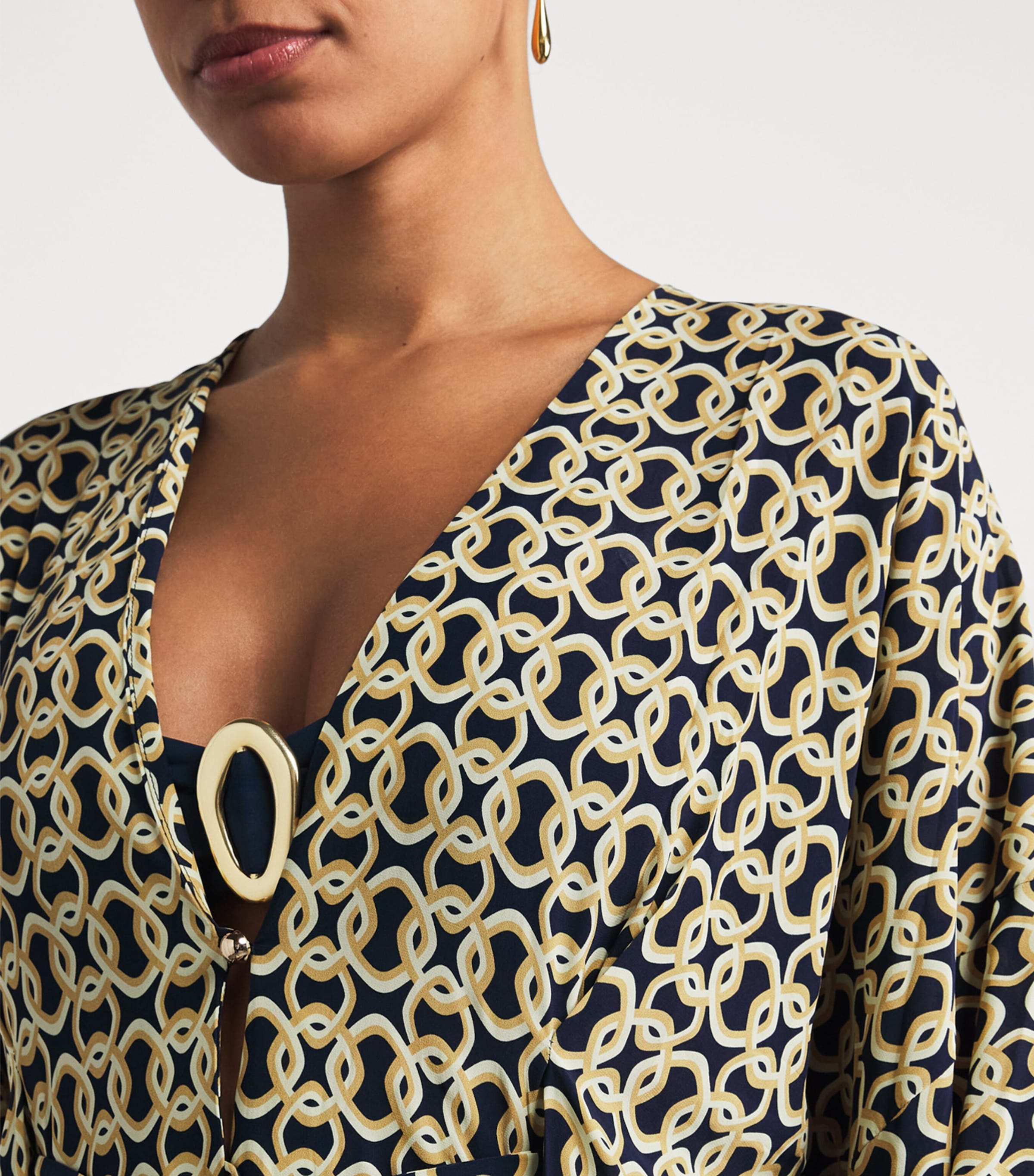 AWAY THAT DAY Womens Chain Kaftan Maxi Dress Navy/gold Link Prnt Image 3
