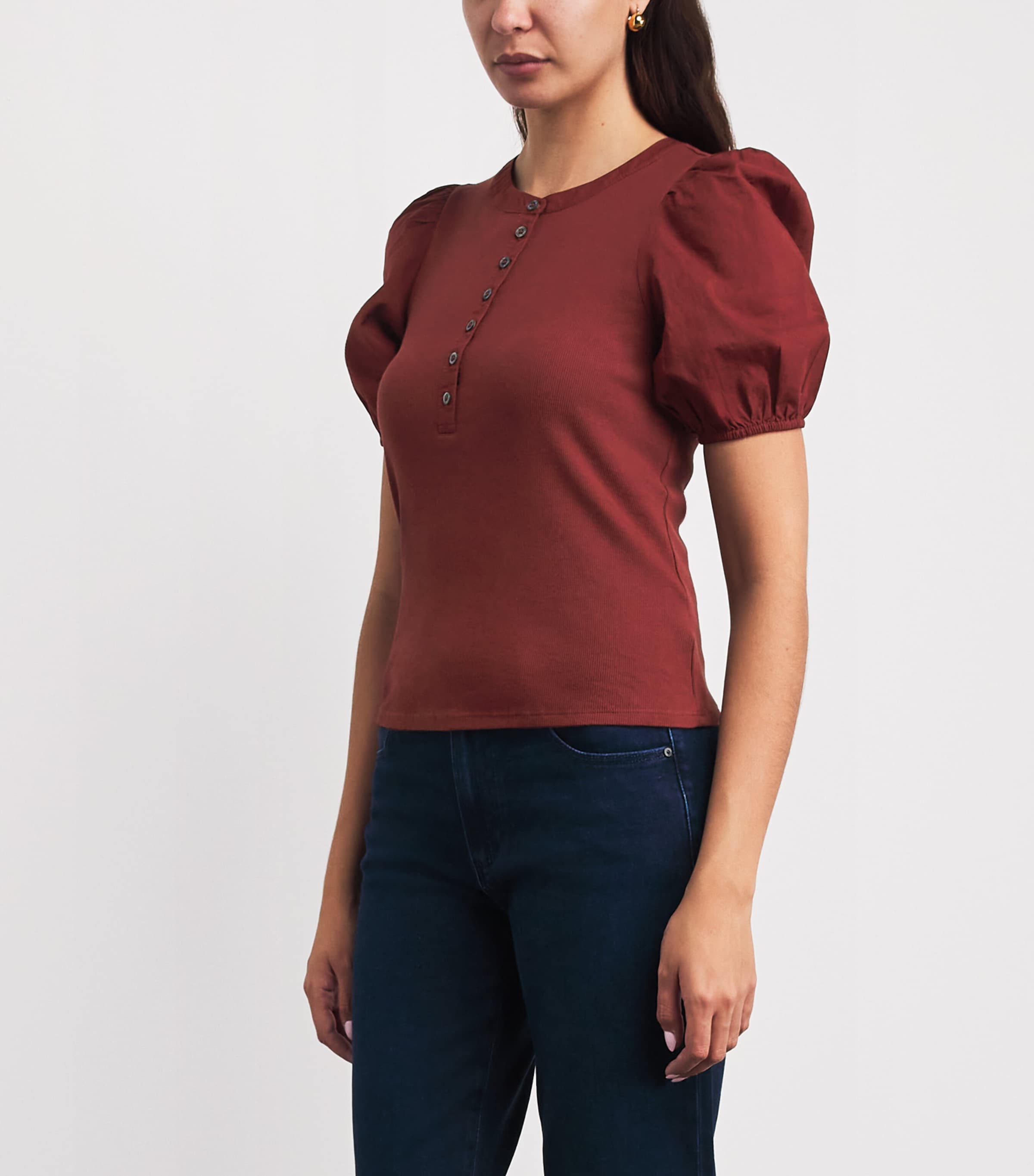 PAIGE Womens Stretch-Cotton Brandy Top Burnt Sienna Image 4