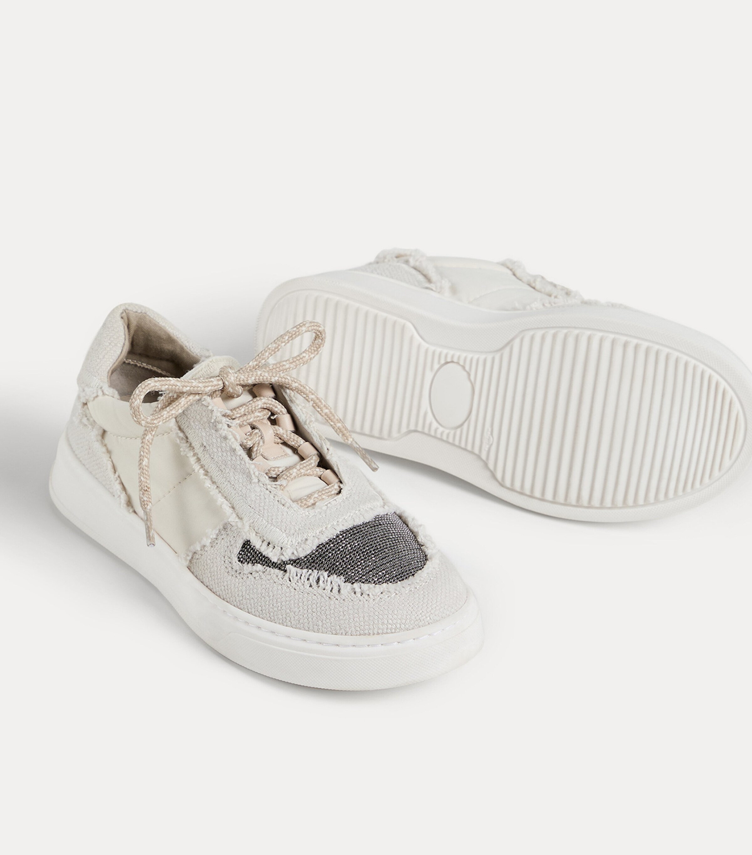 Brunello Cucinelli Kids Linen-Cotton Monili-Detail Sneakers Image 4