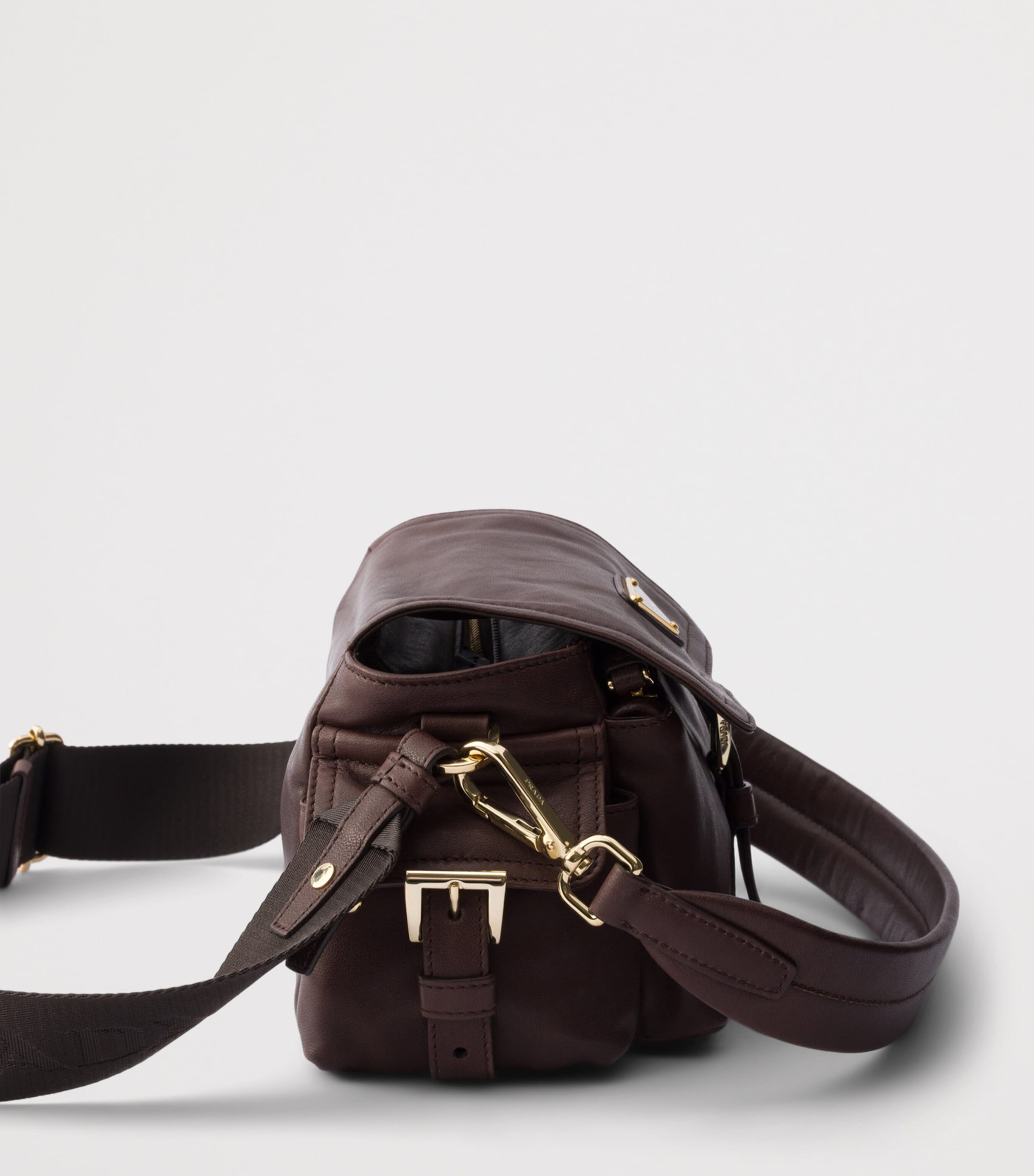 Prada Mini Lambskin Explore Shoulder Bag Brown Image 5