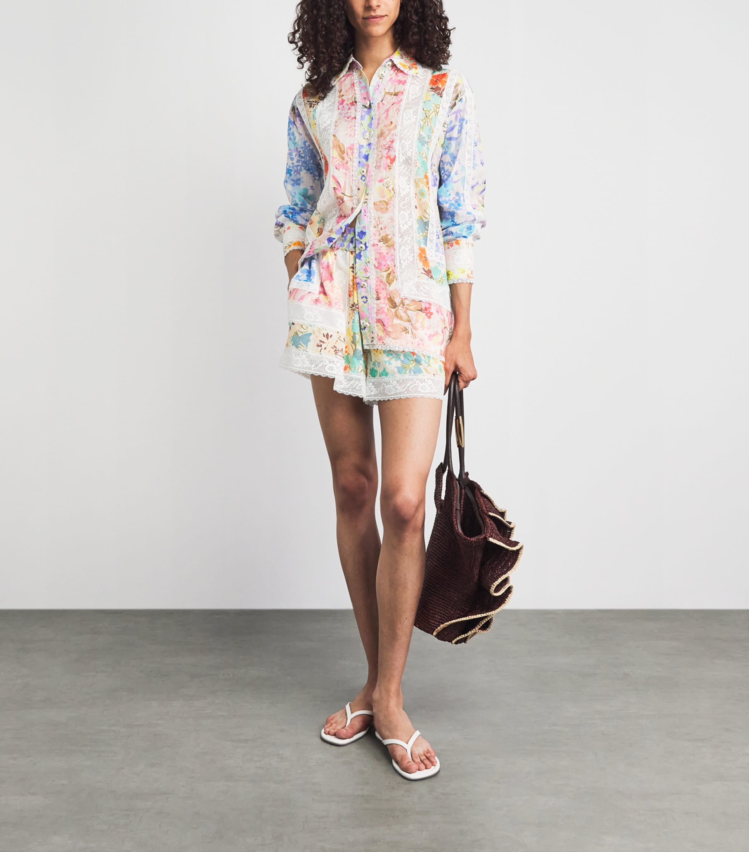 Zimmermann Womens Cotton-Lace Floral Solstice Shirt Spliced Image 2