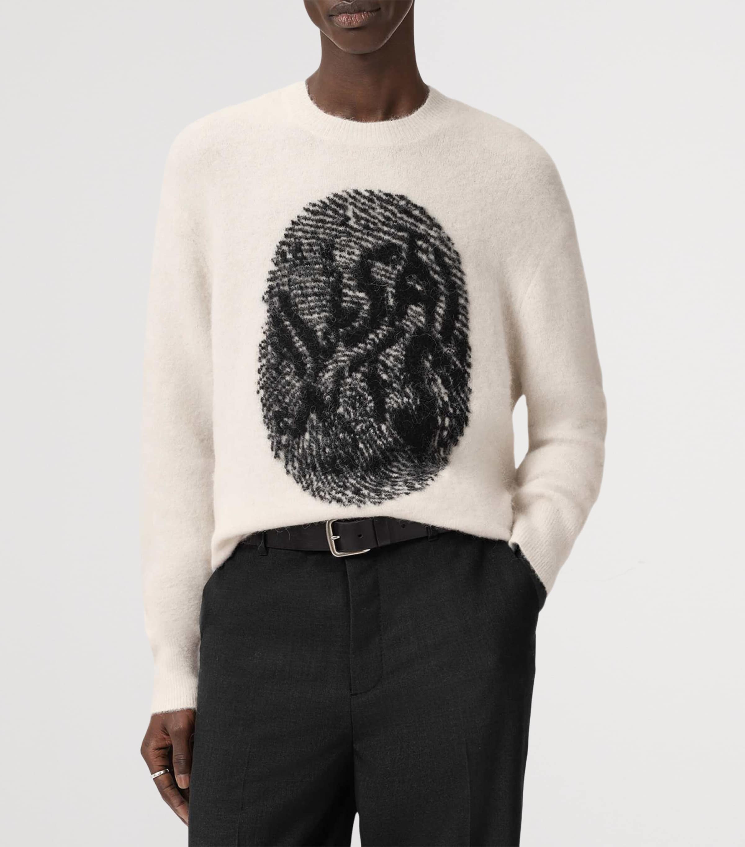 AllSaints Mens Jacquard Ridges Sweater Ecru White/black Image 3