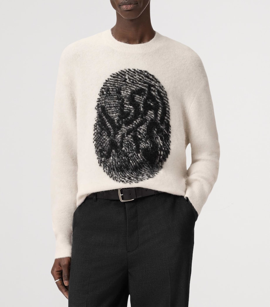 AllSaints Mens Jacquard Ridges Sweater Ecru White/black Image 3