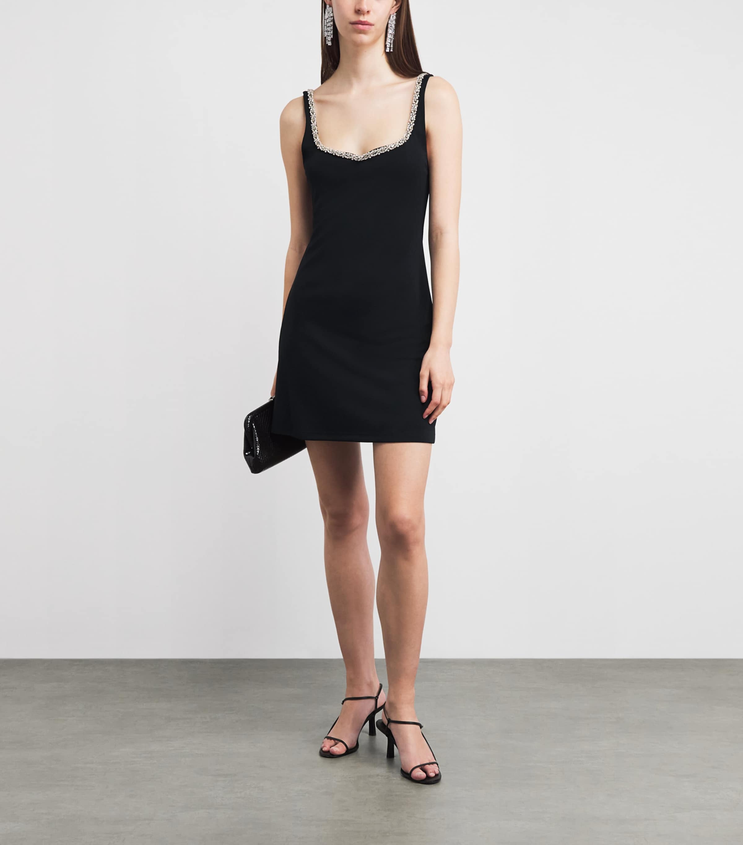 Alice+Olivia Womens Crystal-Embellished Eve Mini Dress Black Image 2