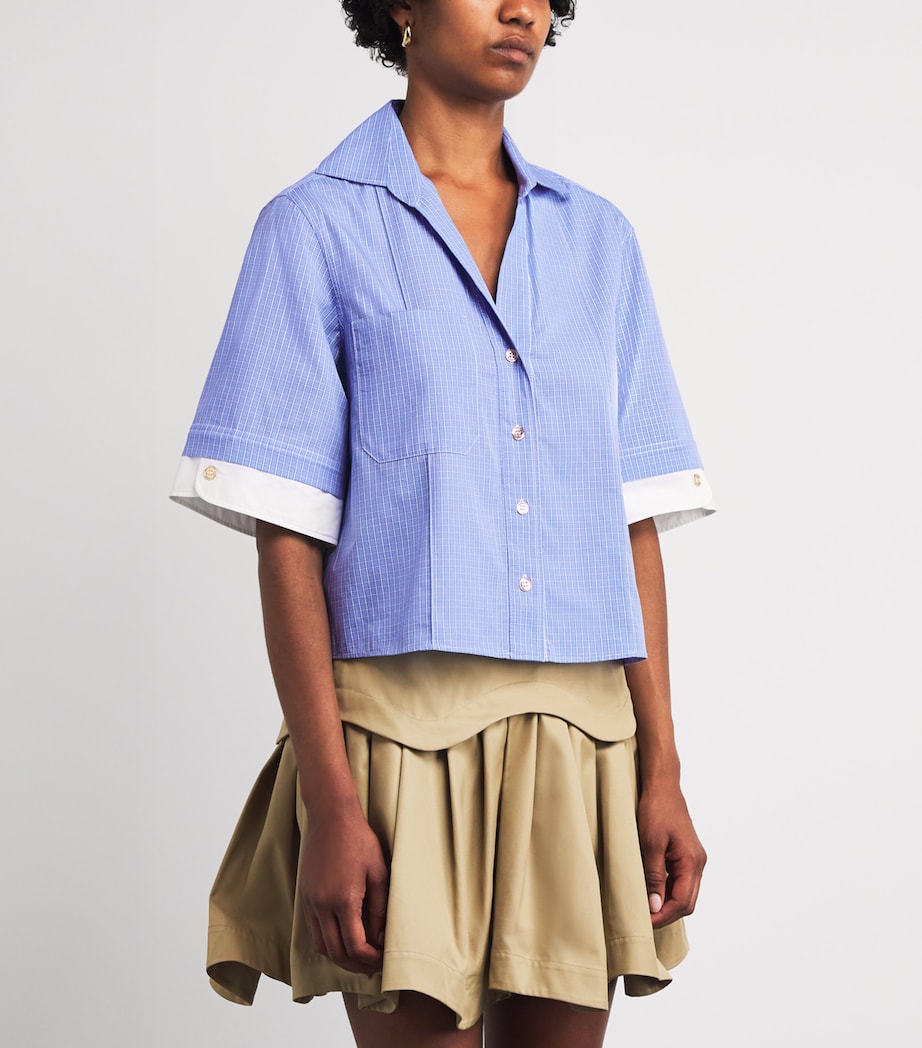 Cotton Oversized Check Shirt CIEL / BLANC Image 3