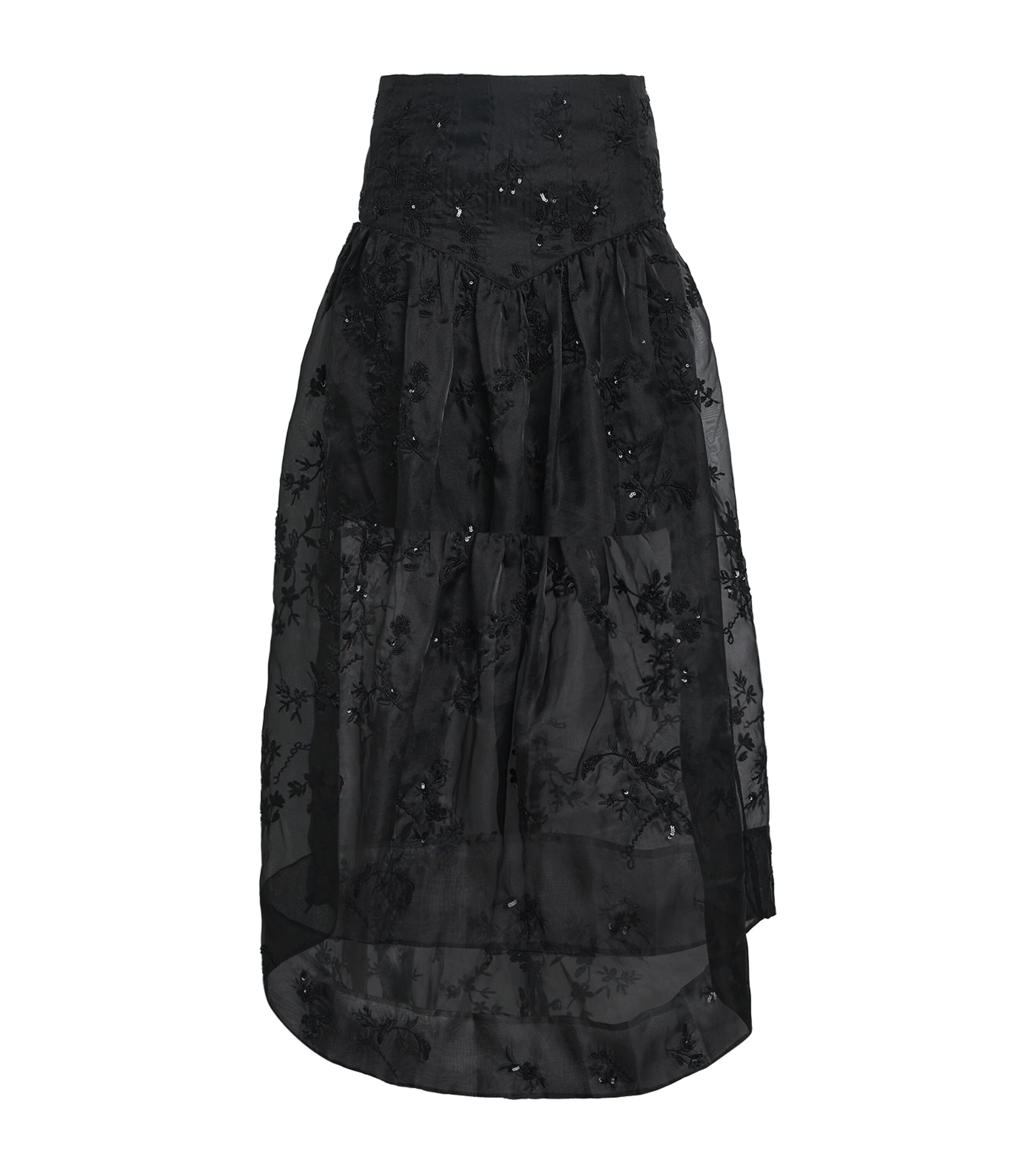 Ganni Sequin-embellished Floral Skirt In Black