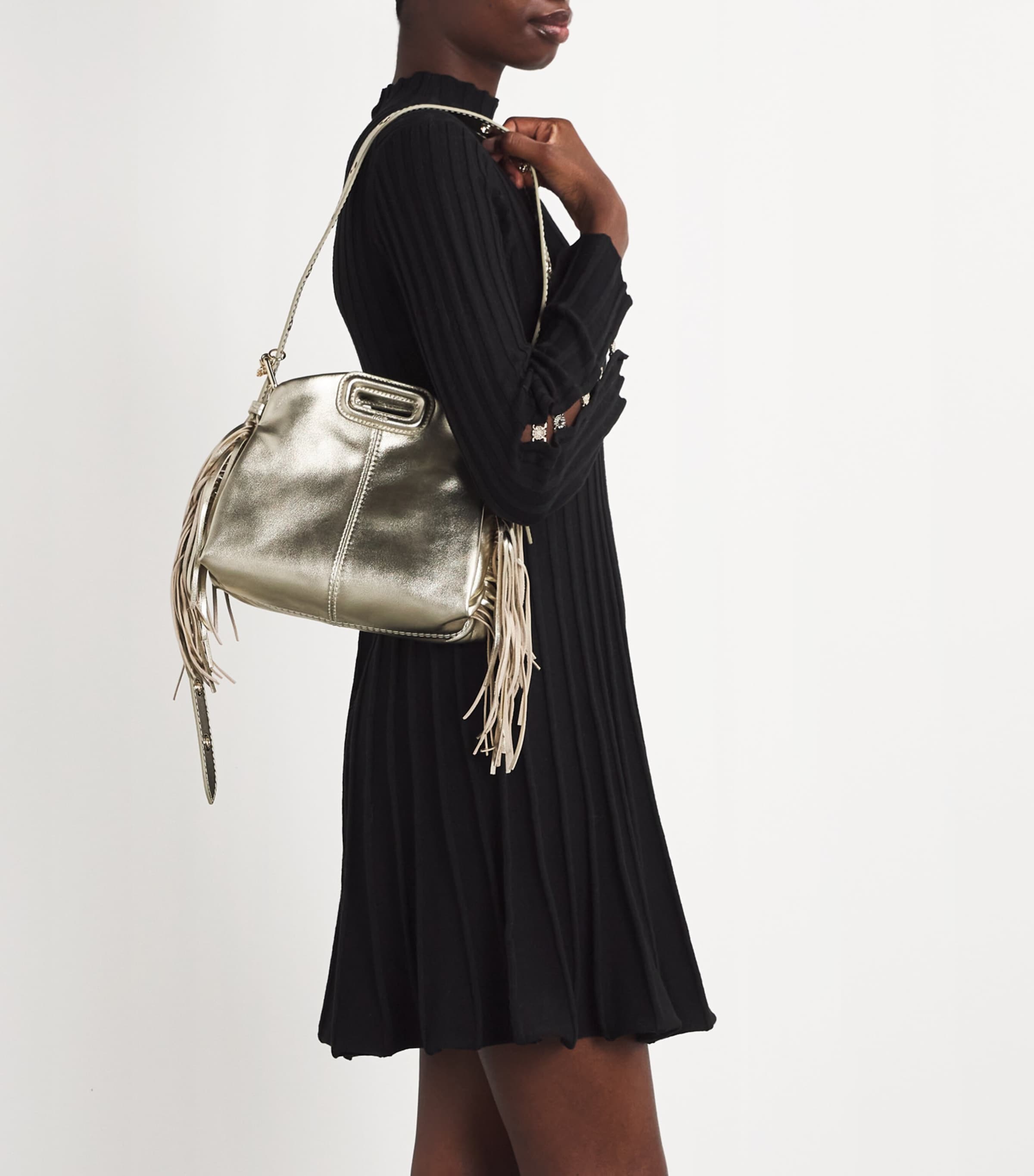 Maje Mini Leather Miss M Shoulder Bag Gold Image 2