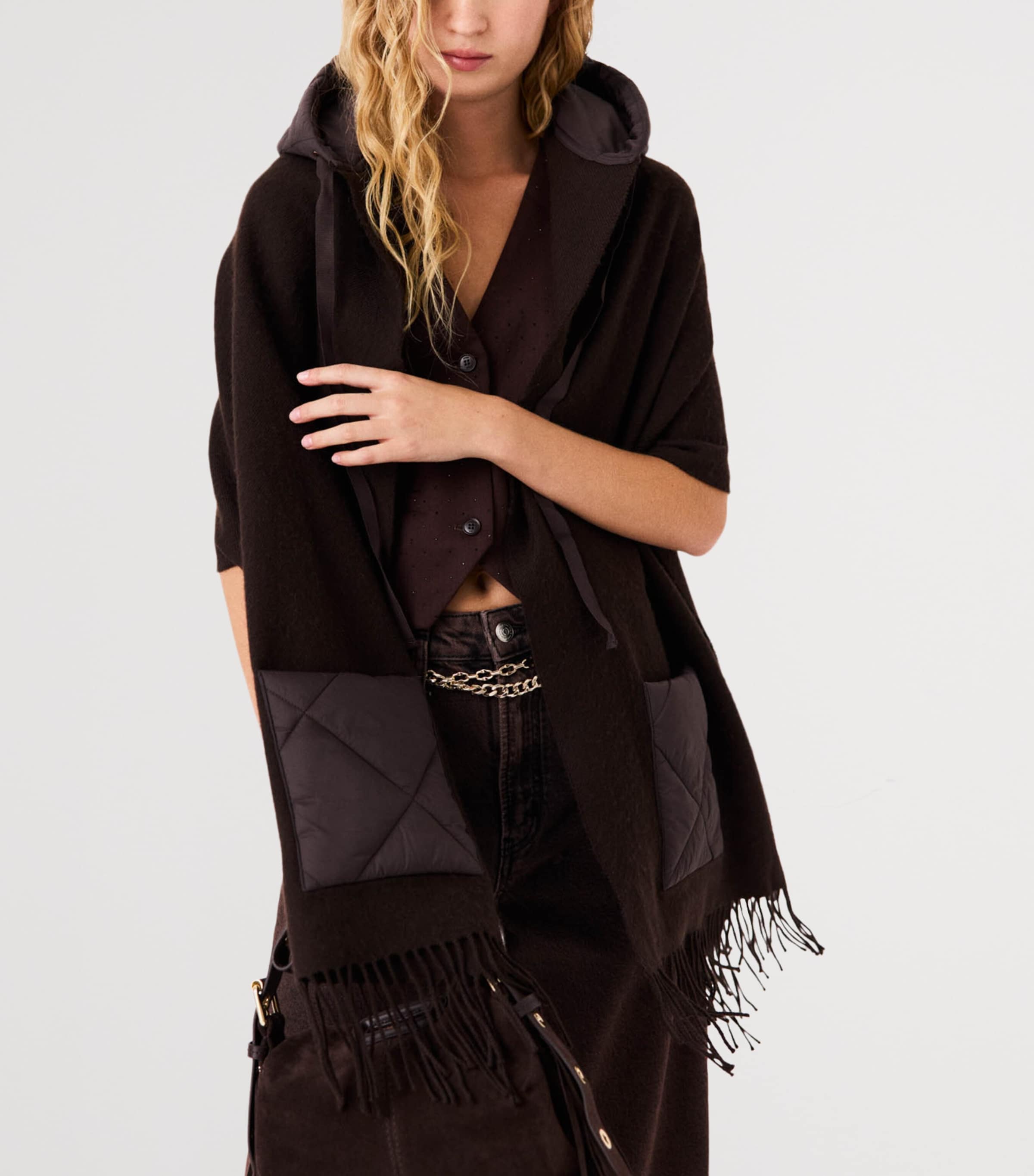 Maje Wool Hooded Scarf Brown Image 6