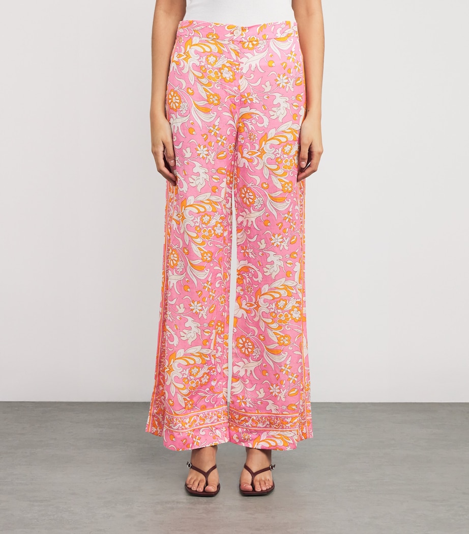 Linen Floral Wide-Leg Trousers ORANGE PINK FLOWERS Image 3