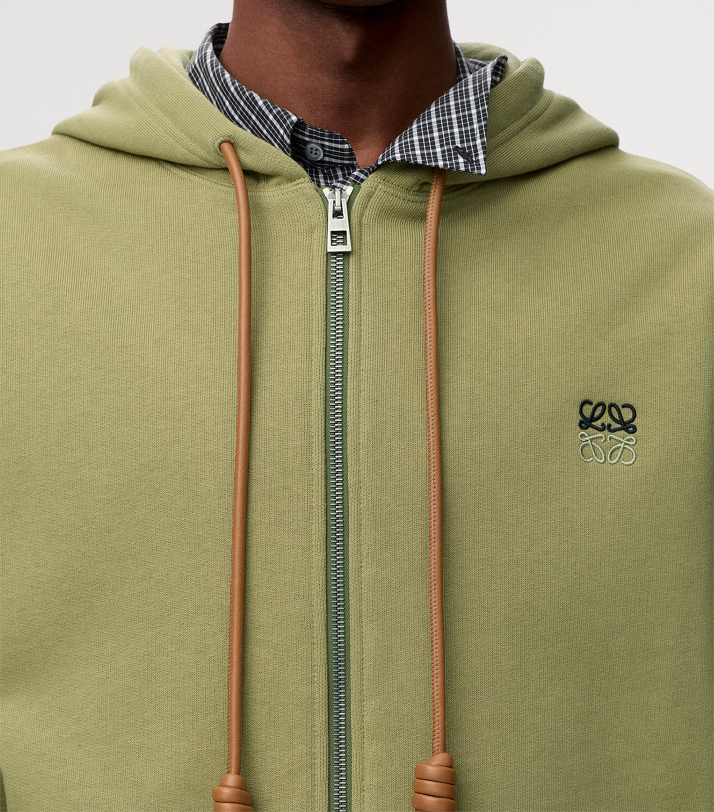 LOEWE Mens Cotton-Blend Anagram Hoodie Khaki Green Image 5
