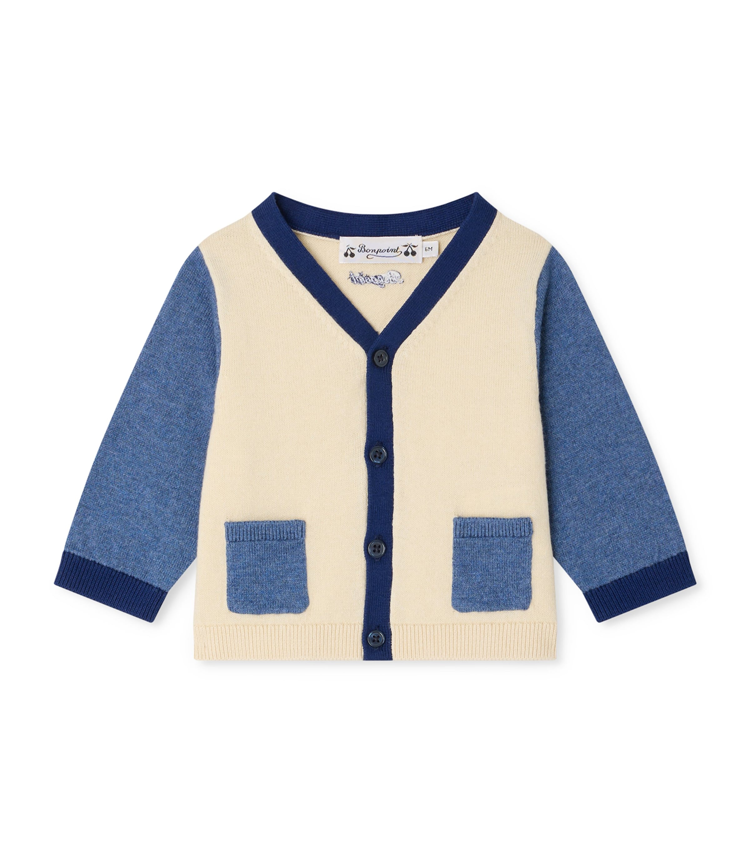 Bonpoint Cotton-Cashmere Cardigan (6-12 Months) Ra Blanc Lait Image 1