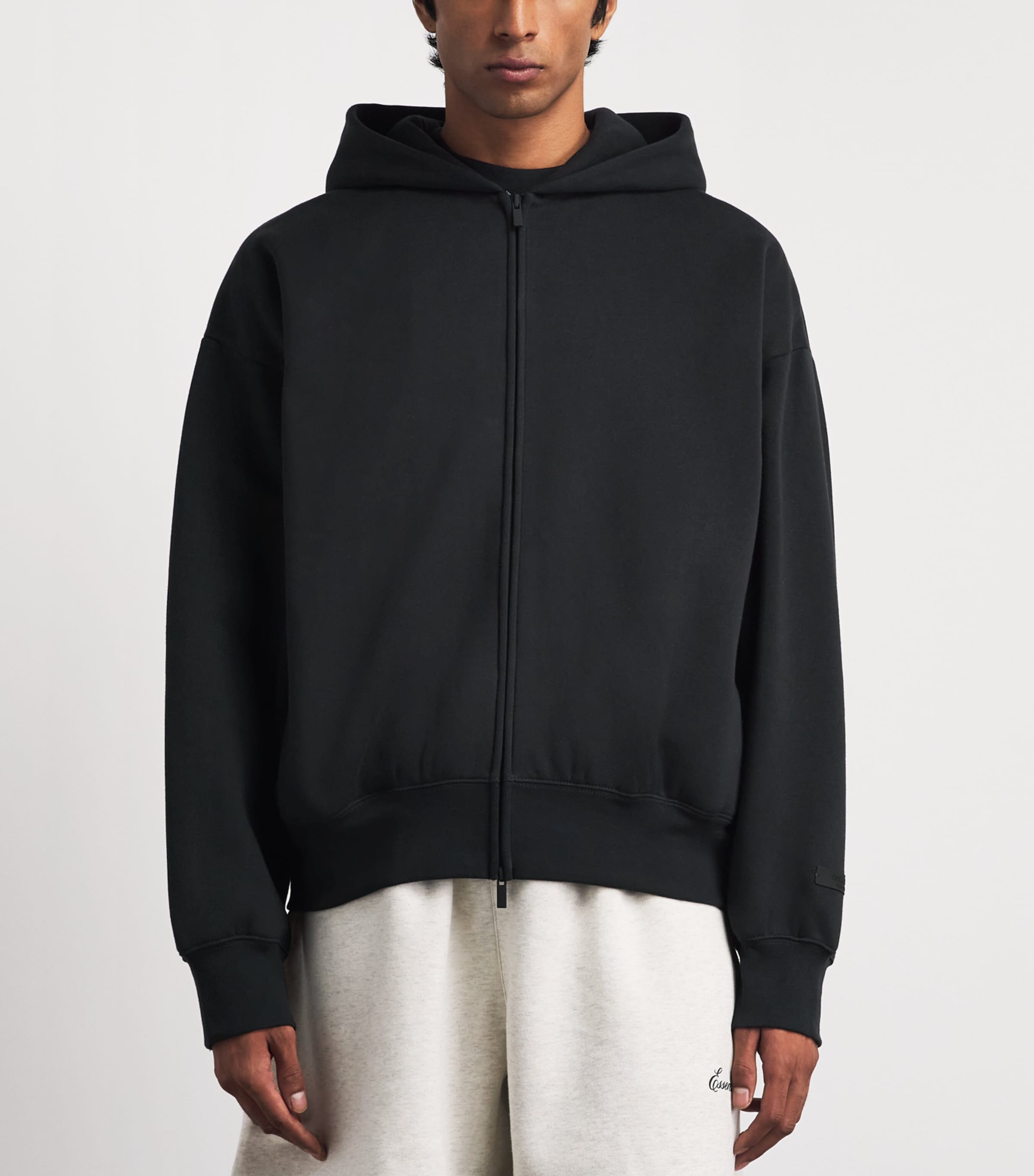 FEAR OF GOD ESSENTIALS Black Classic Fit Double-Zip Hoodie