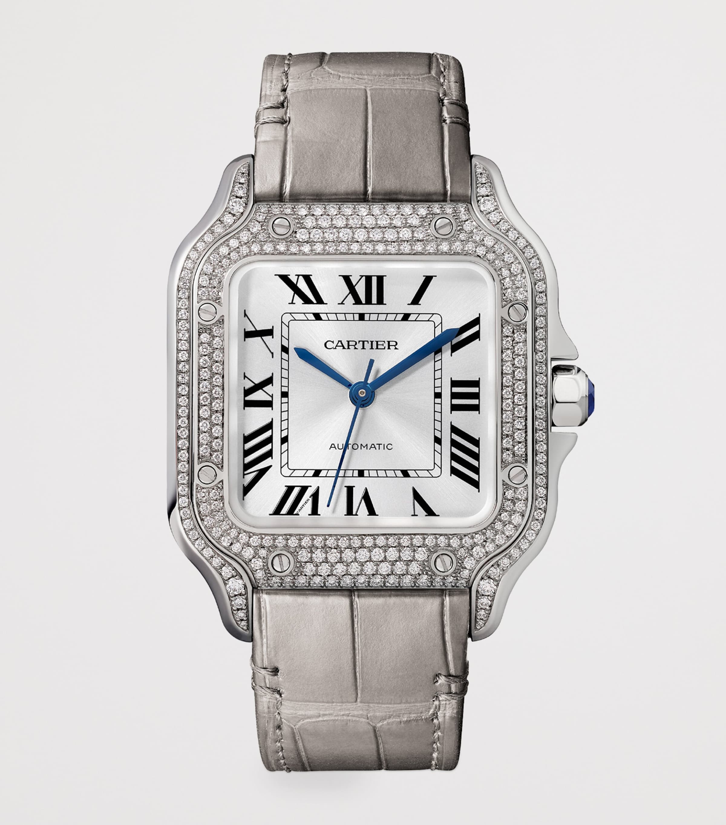 Medium White Gold and Diamond Santos de Cartier Watch 35mm SILVERED Image 2