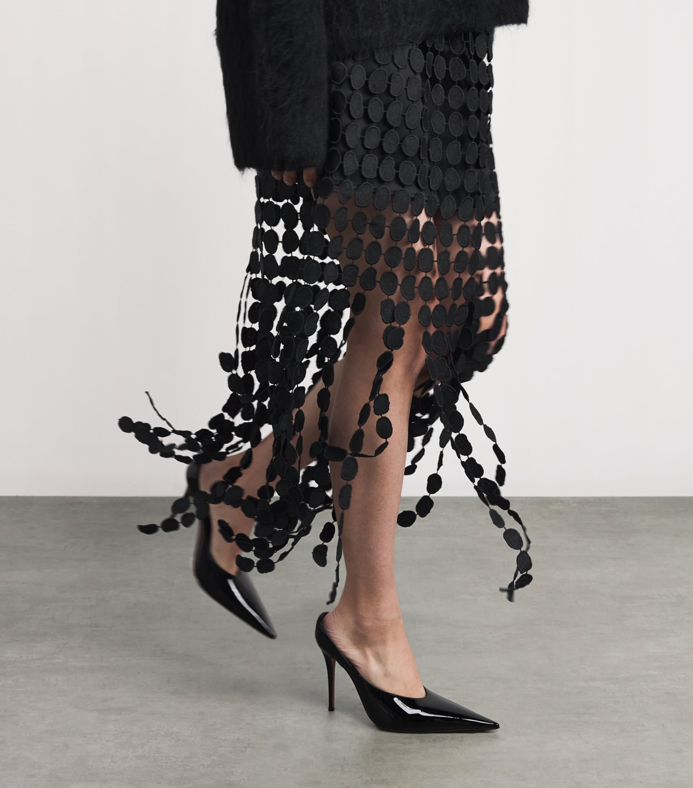 Lace Fringe Orlo Midi Skirt DBLK BLACK Image 6