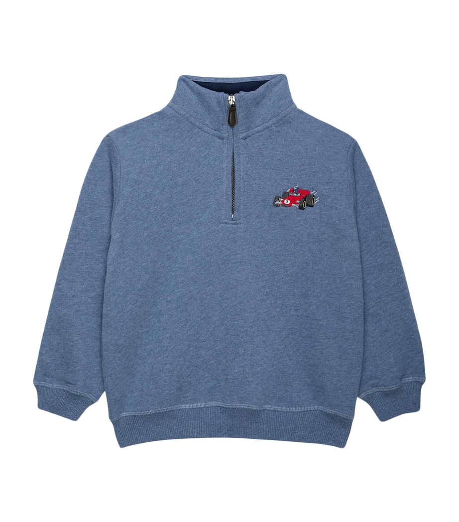 Trotters Cotton Charles Half-Zip Sweatshirt (6-11 Years) Denim Blue Image 1