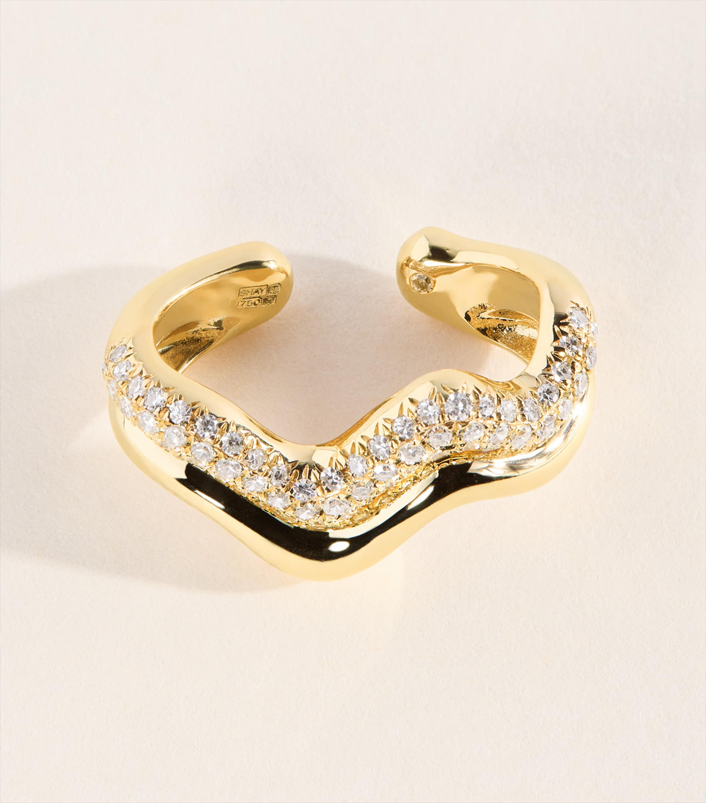 SHAY Yellow Gold and Diamond Wave Ear Cuff Yellow Gold Image 1