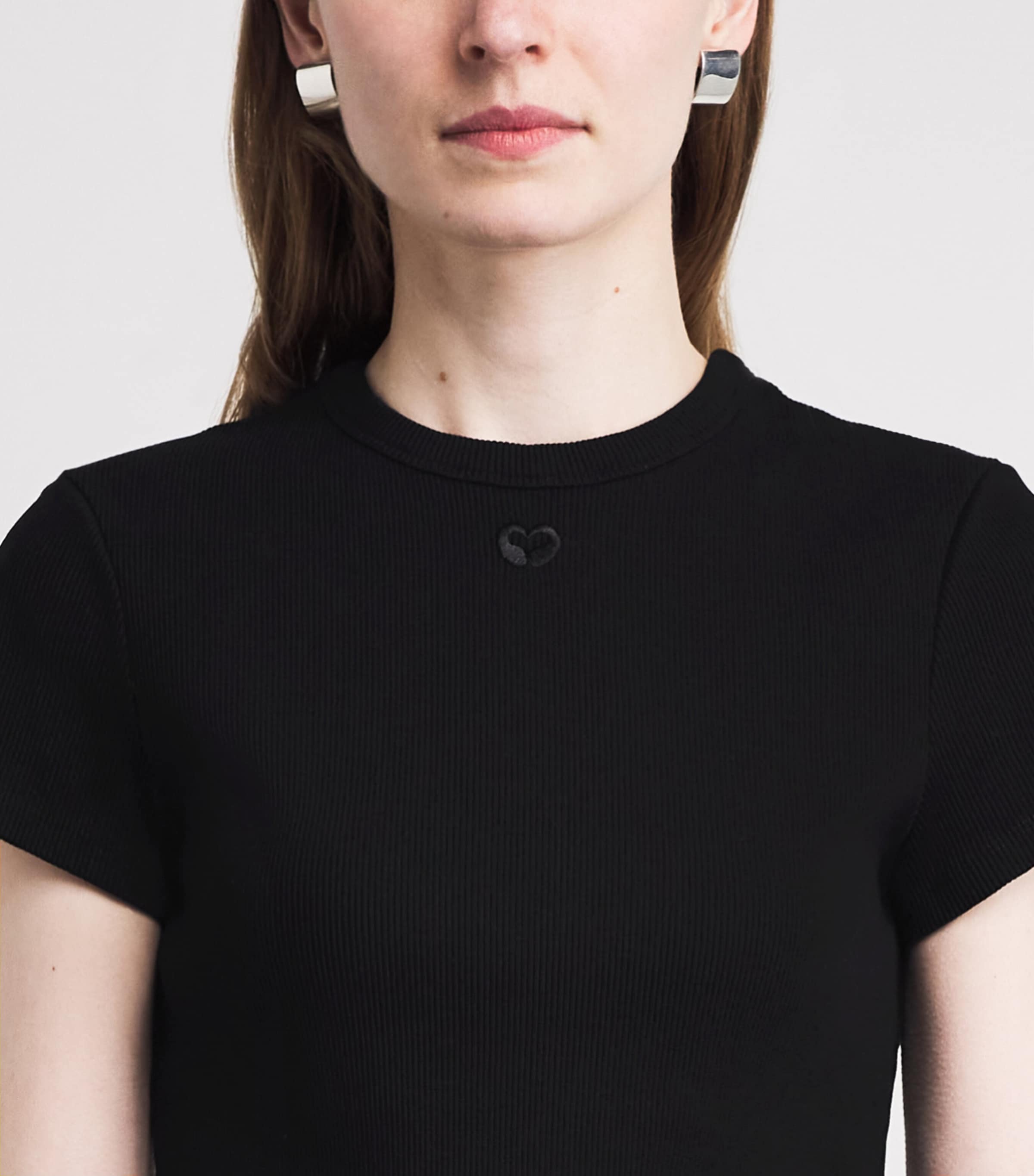 Maje Womens Stretch-Cotton Ribbed T-Shirt Black Image 3
