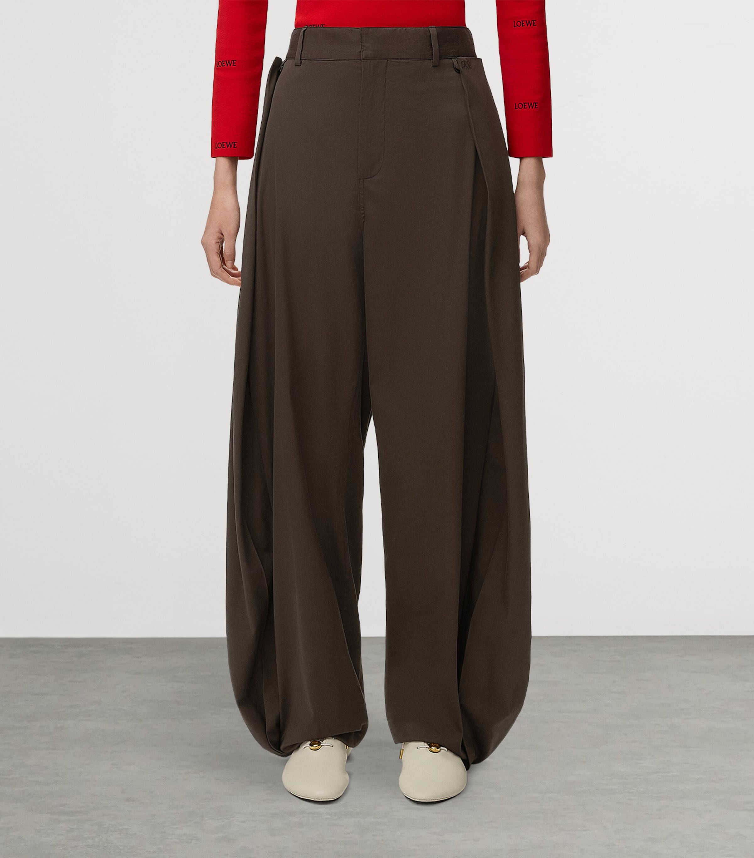 LOEWE Womens Cotton-Silk Layered Trousers Brown Image 3