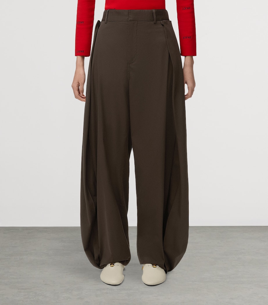 LOEWE Womens Cotton-Silk Layered Trousers Brown Image 3