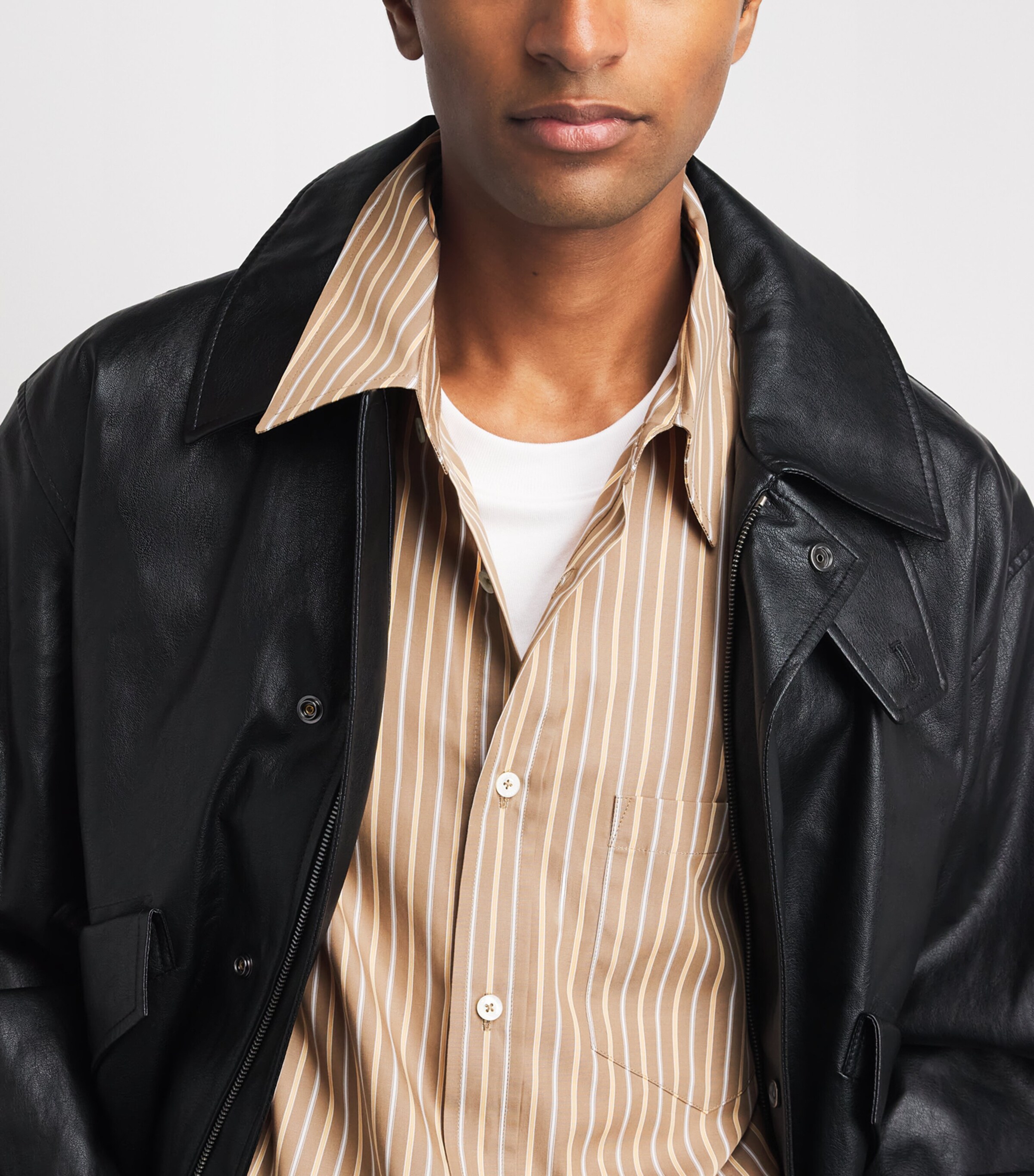 System Mens Cotton Stripe Shirt Sepia Beige Image 3