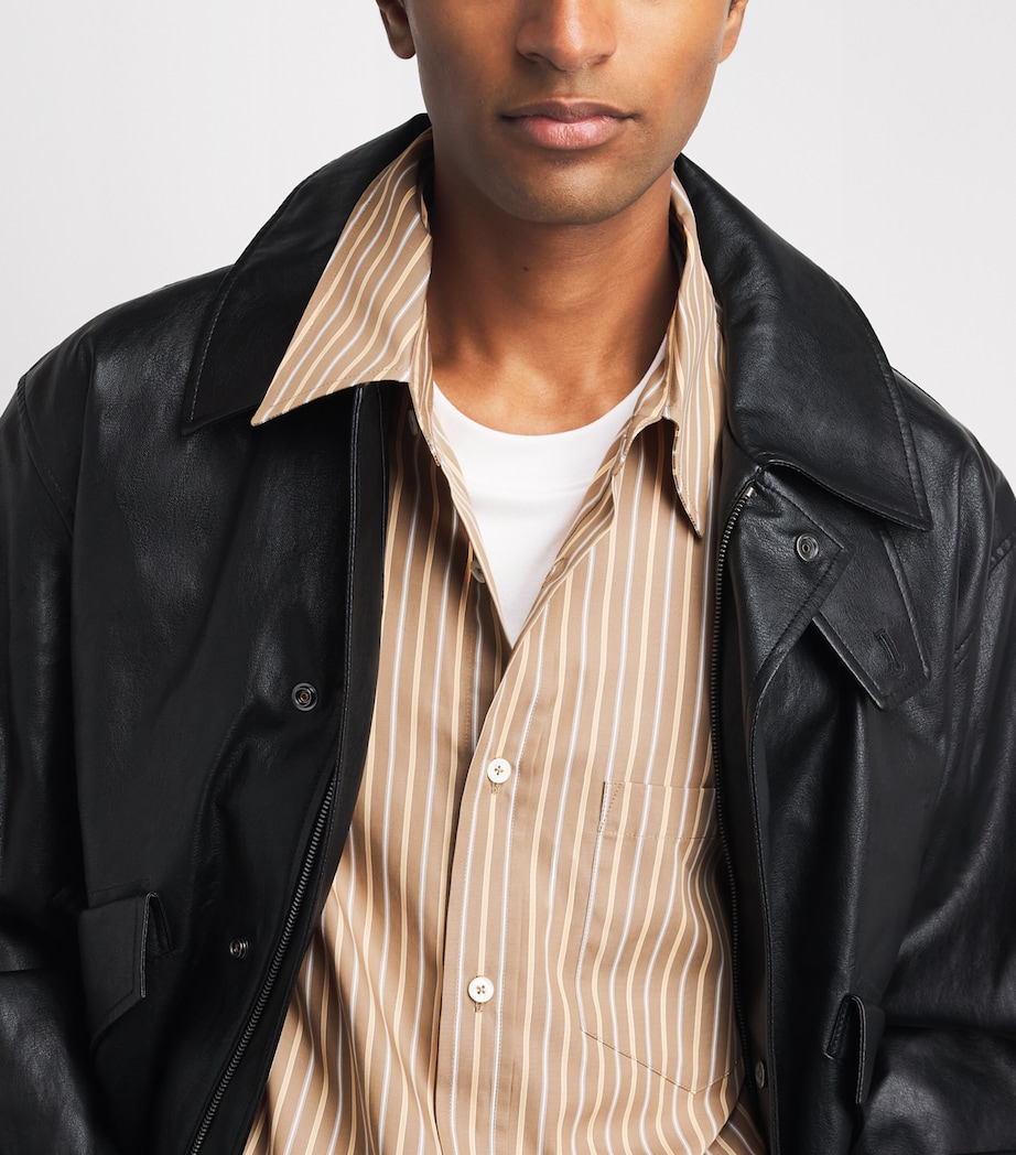 System Mens Cotton Stripe Shirt Sepia Beige Image 3