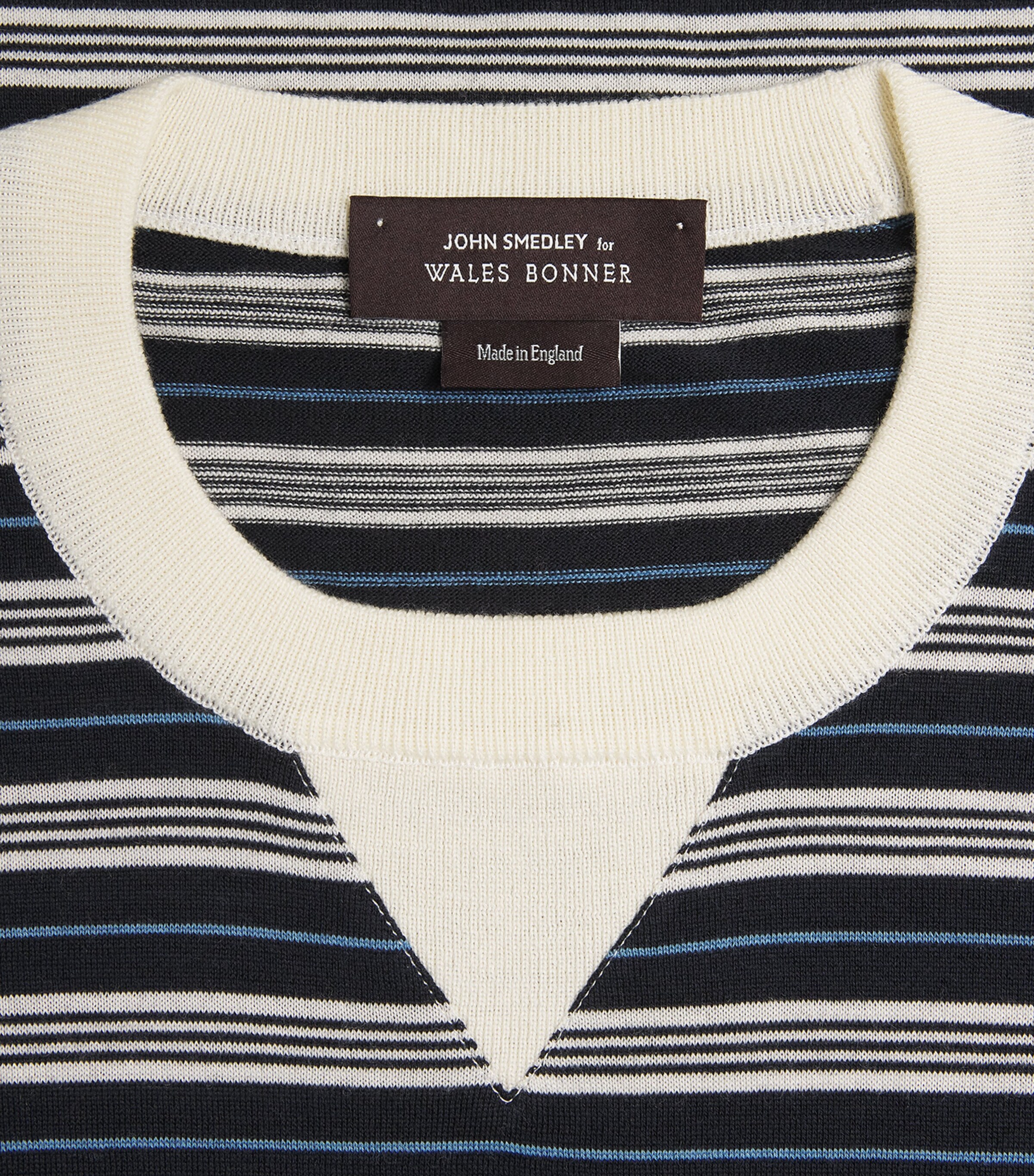 Wales Bonner Mens x John Smedley Wool-Cotton Song Sweater Navy/ivory/blue Image 6